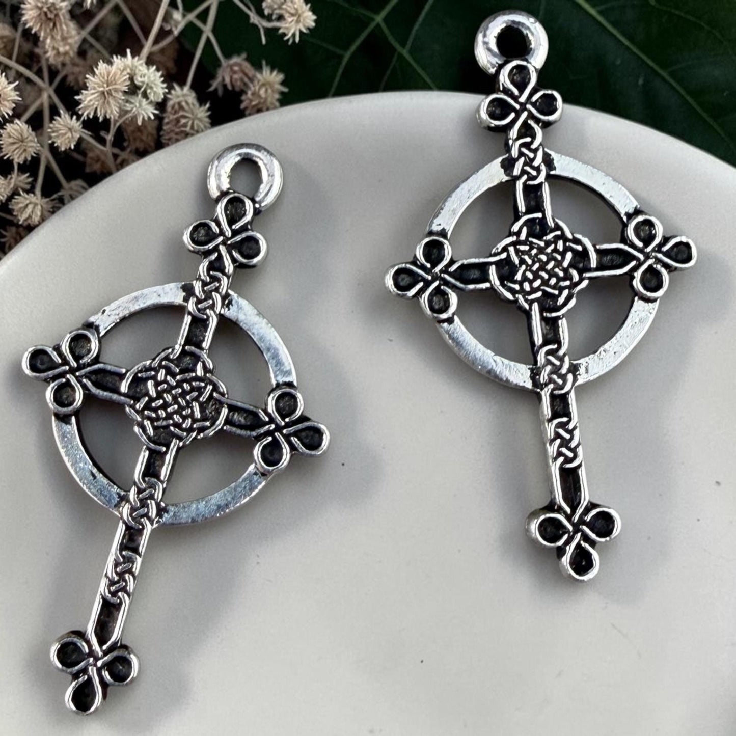 TierraCast Charms Halo Celtic Cross Drop Keep The Faith Collection 30mm Antiqued Silver Double Sided Cross Pendant (TC/2582-12) * Qty. 2