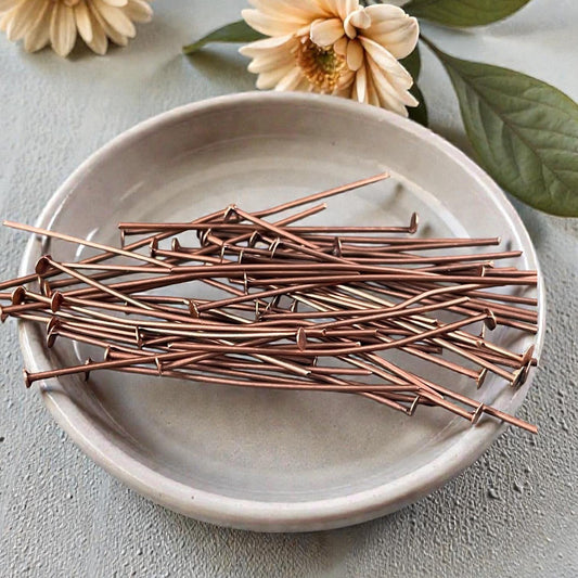 Antiqued Copper FLAT Head Pins, 21 Gauge 1-1/2" Pins for Jewelry Making (HPR4-NF) * Qty. 200