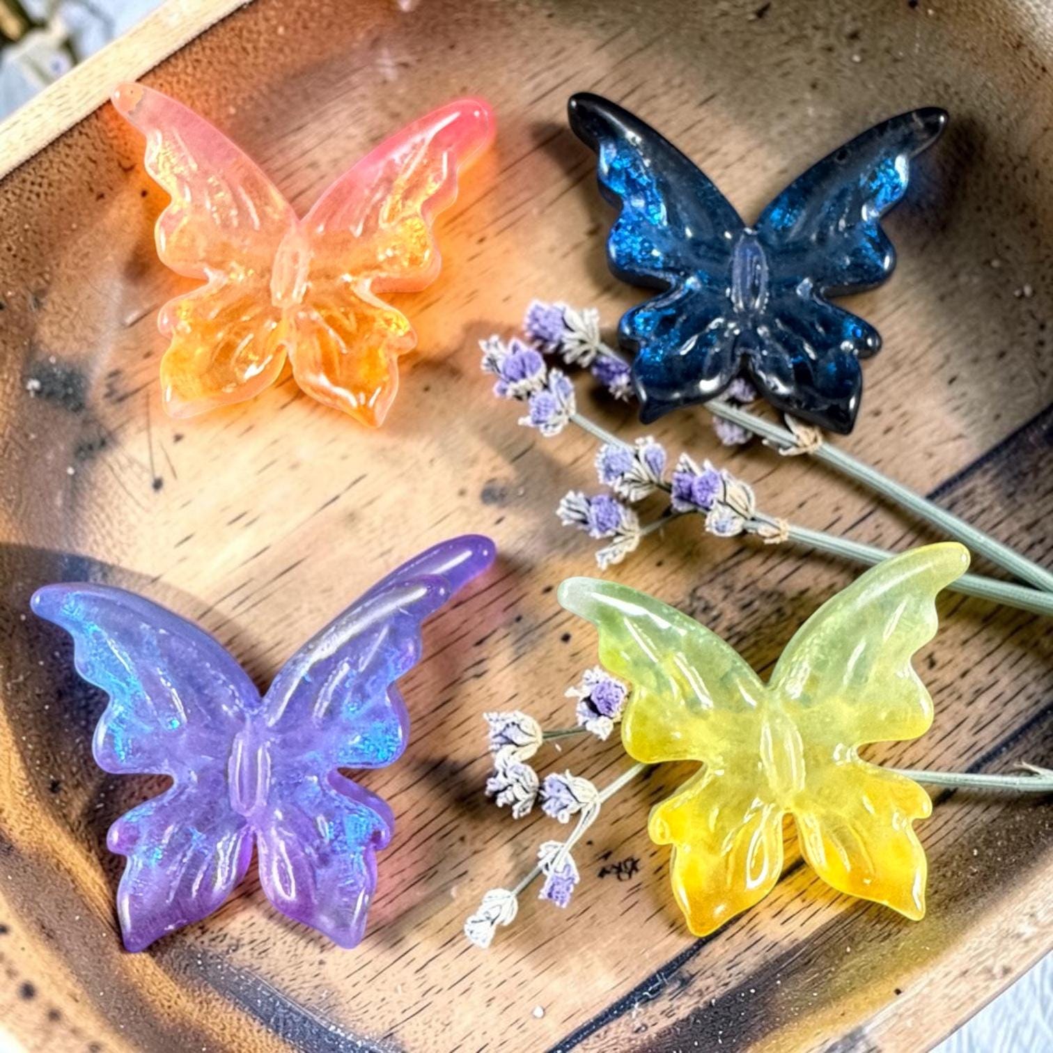 Large Glass Butterfly - Pretty Pastels, Lavender, Orange, Dark Blue and Yellow Focal Beads * Qty. 4
