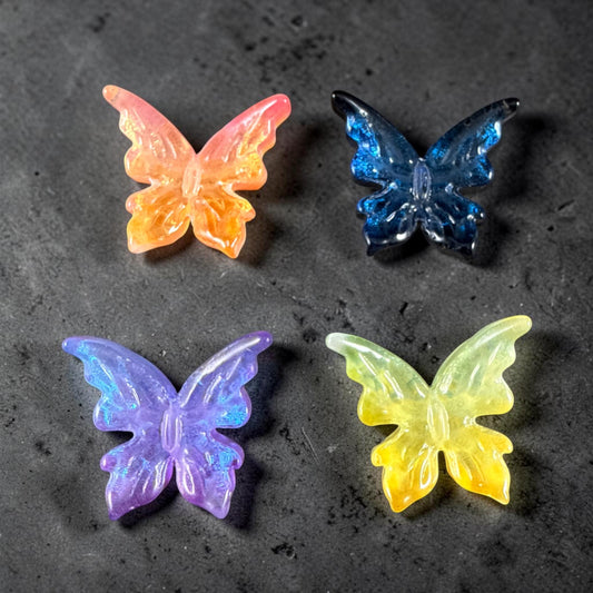 Large Glass Butterfly - Pretty Pastels, Lavender, Orange, Dark Blue and Yellow Focal Beads * Qty. 4