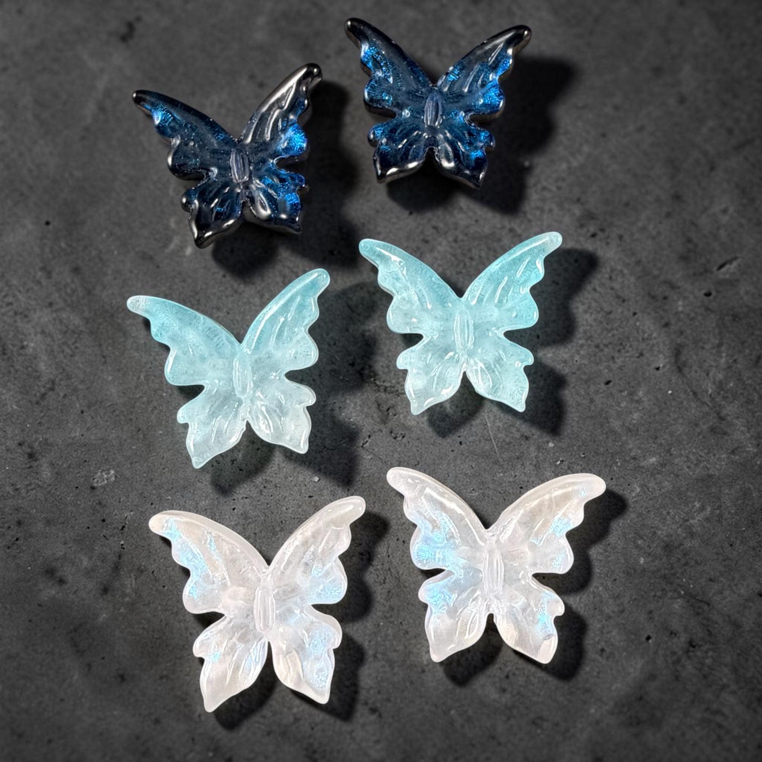 Large Glass Butterfly - Dark Blue, Aqua and White * Qty. 6