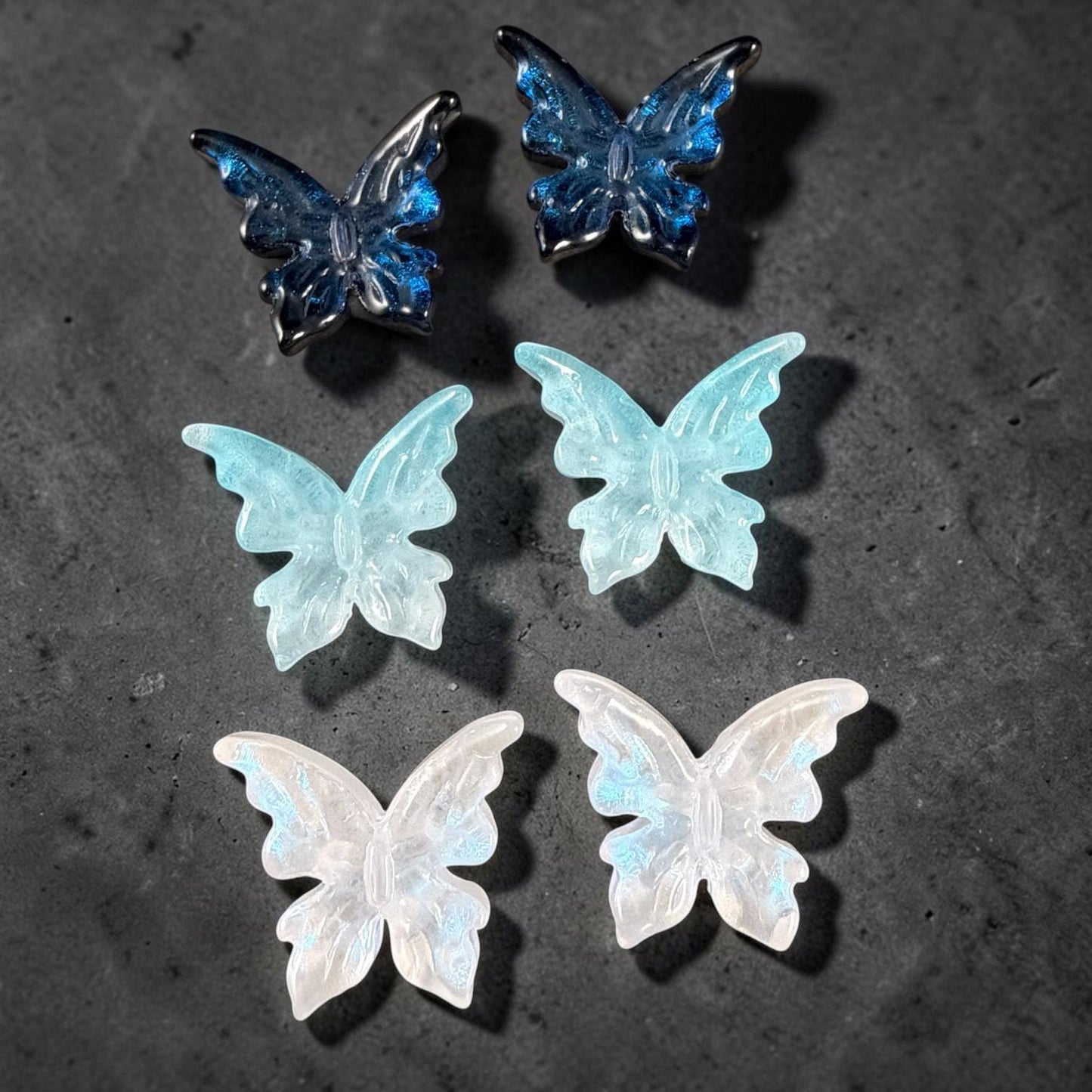 Large Glass Butterfly - Dark Blue, Aqua and White * Qty. 6