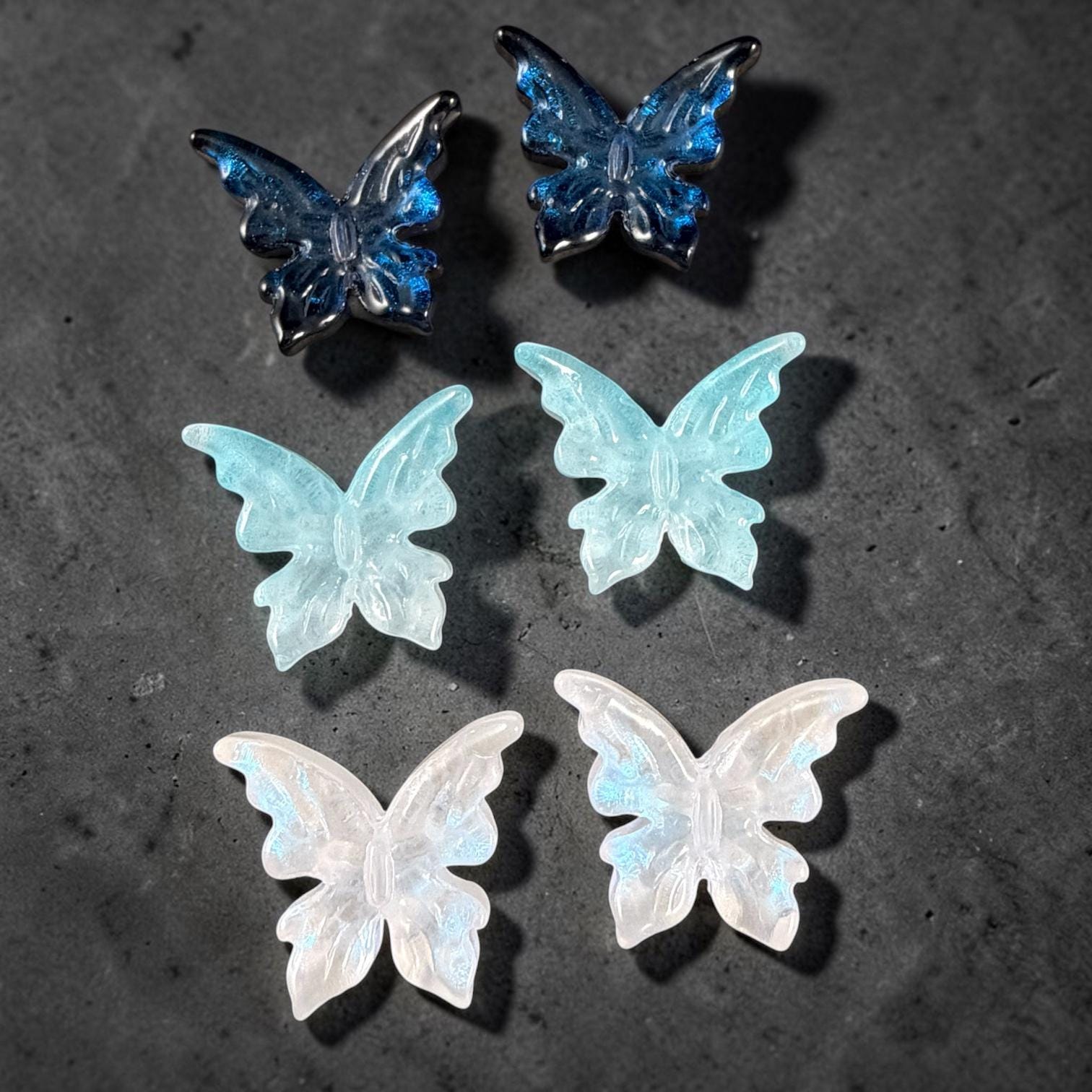 Large Glass Butterfly - Dark Blue, Aqua and White * Qty. 6