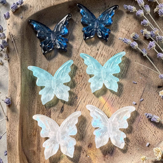 Large Glass Butterfly - Dark Blue, Aqua and White * Qty. 6