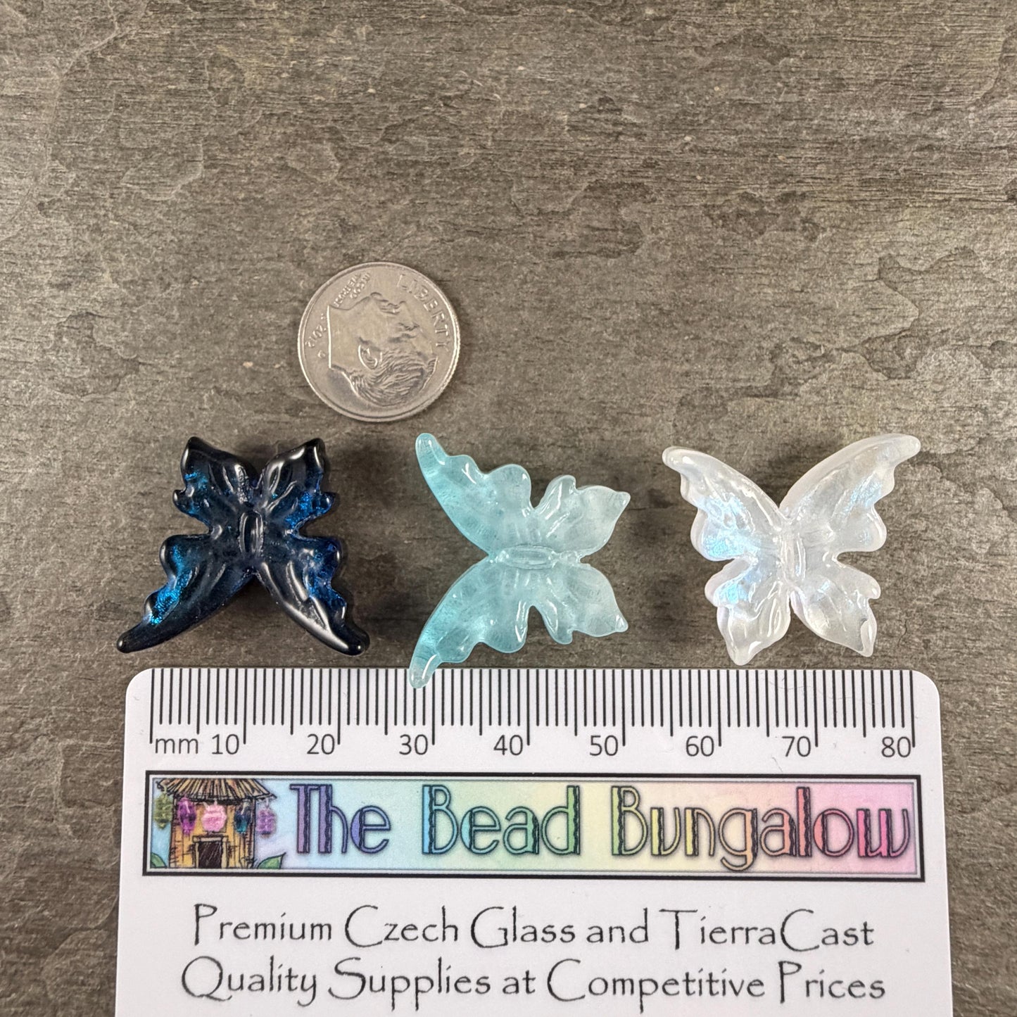 Large Glass Butterfly - Dark Blue, Aqua and White * Qty. 6