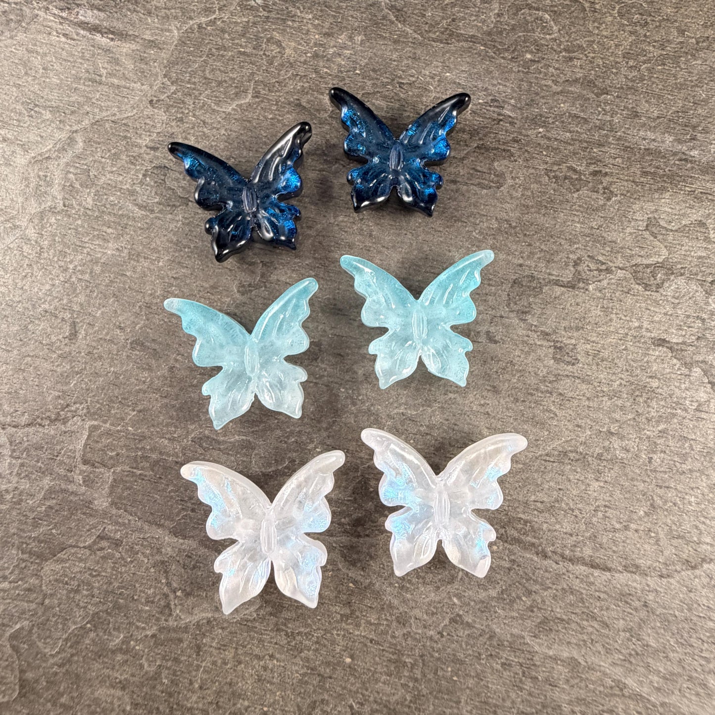 Large Glass Butterfly - Dark Blue, Aqua and White * Qty. 6