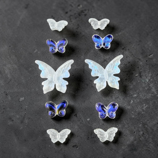 Glass Butterfly Beads - White and Crystal AB Glass * 10 Beads