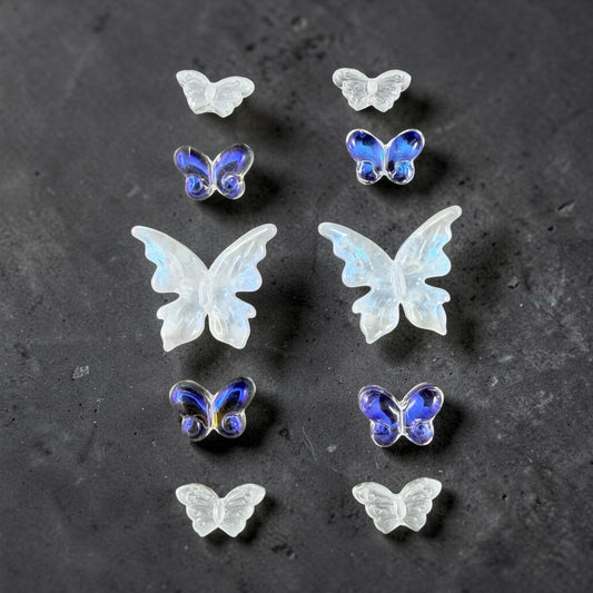 Glass Butterfly Beads - White and Crystal AB Glass * 10 Beads