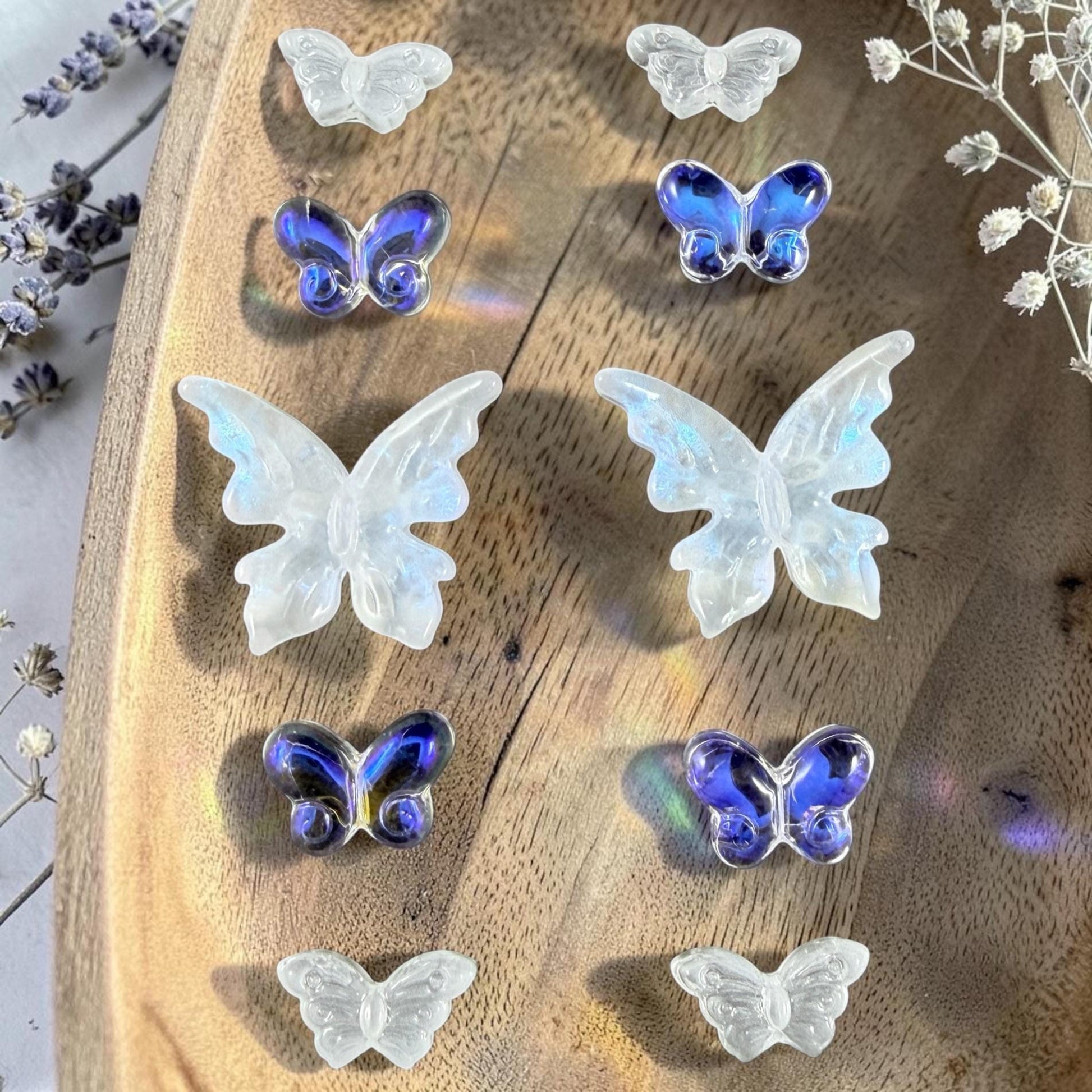 Glass Butterfly Beads - White and Crystal AB Glass * 10 Beads