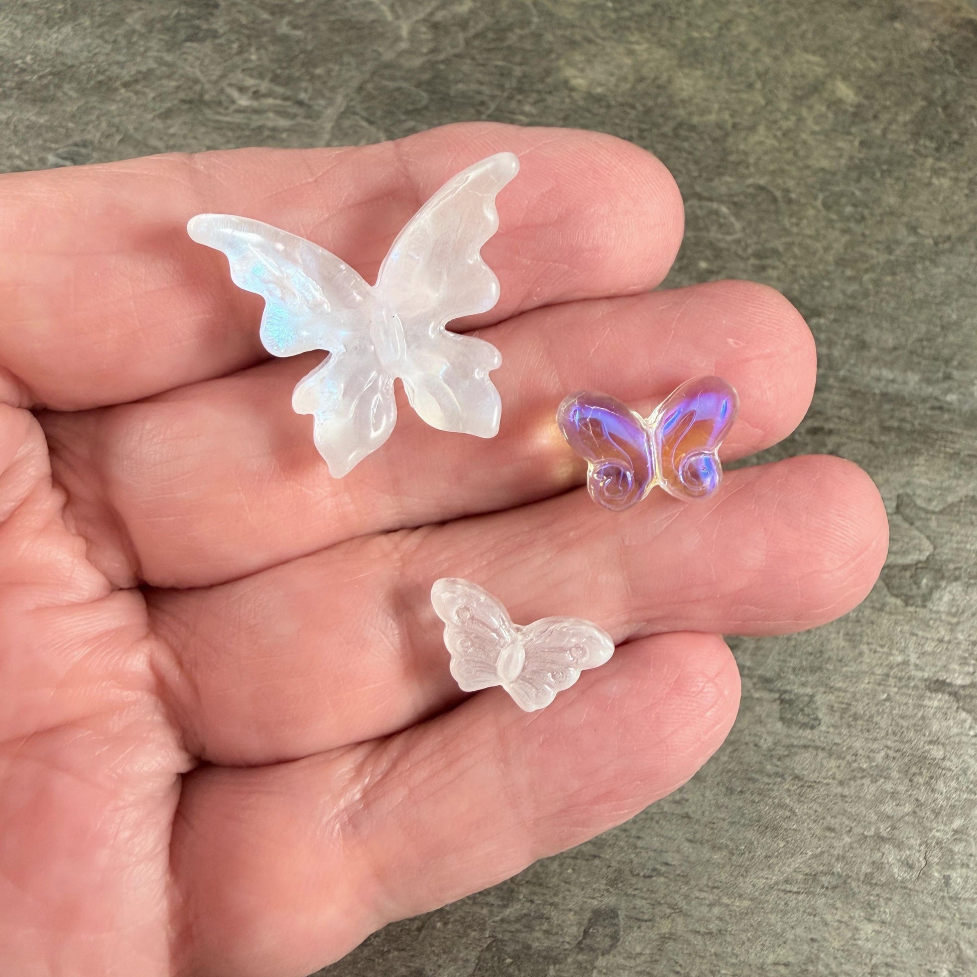Glass Butterfly Beads - White and Crystal AB Glass * 10 Beads