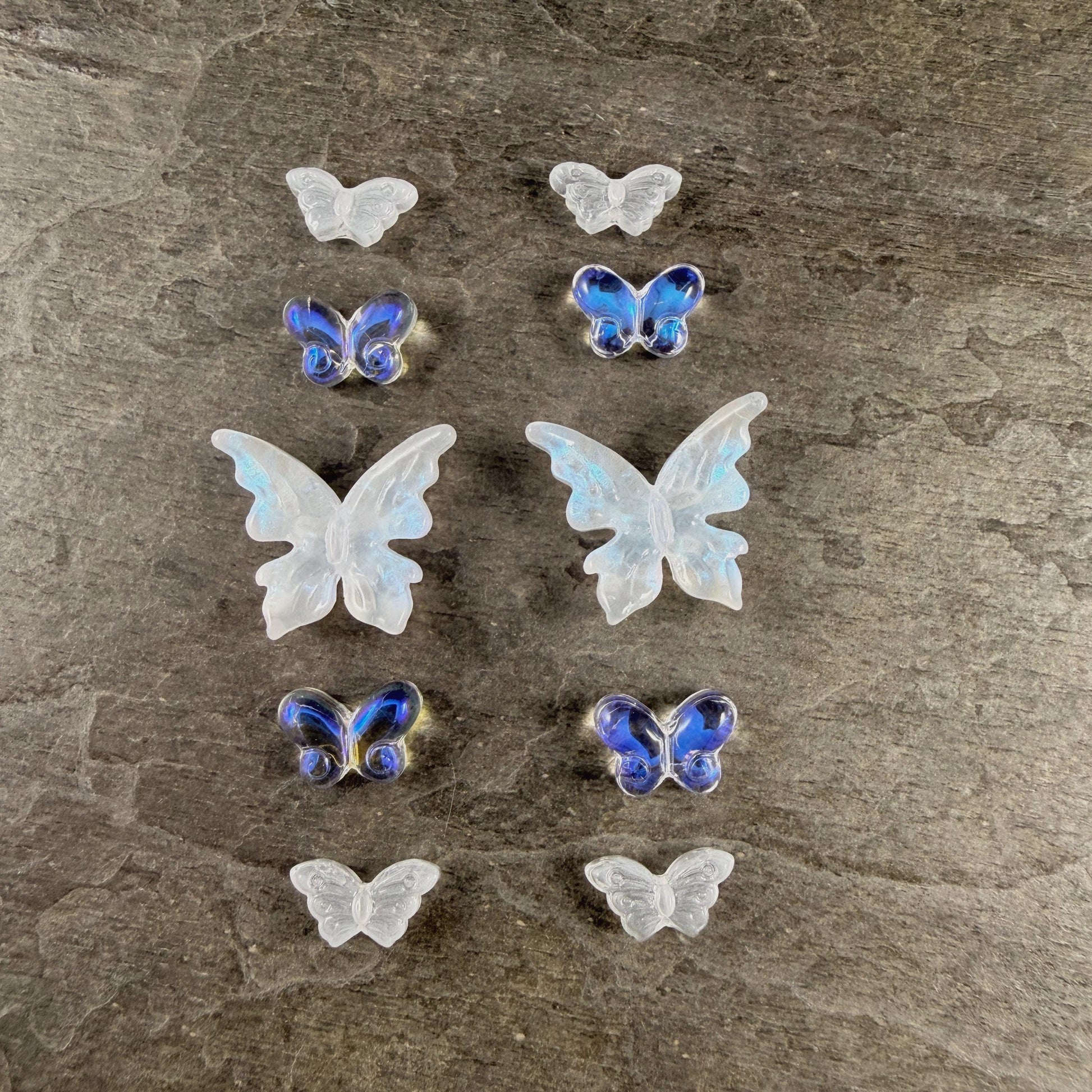 Glass Butterfly Beads - White and Crystal AB Glass * 10 Beads
