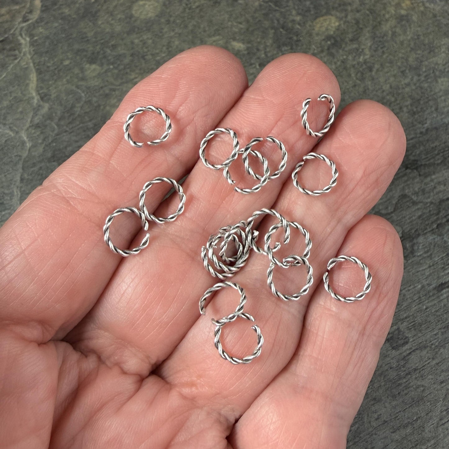 8mm Twisted Jump Rings, 1.2mm Open, Antiqued Silver Plated Brass (FM/5030) * Qty. 40