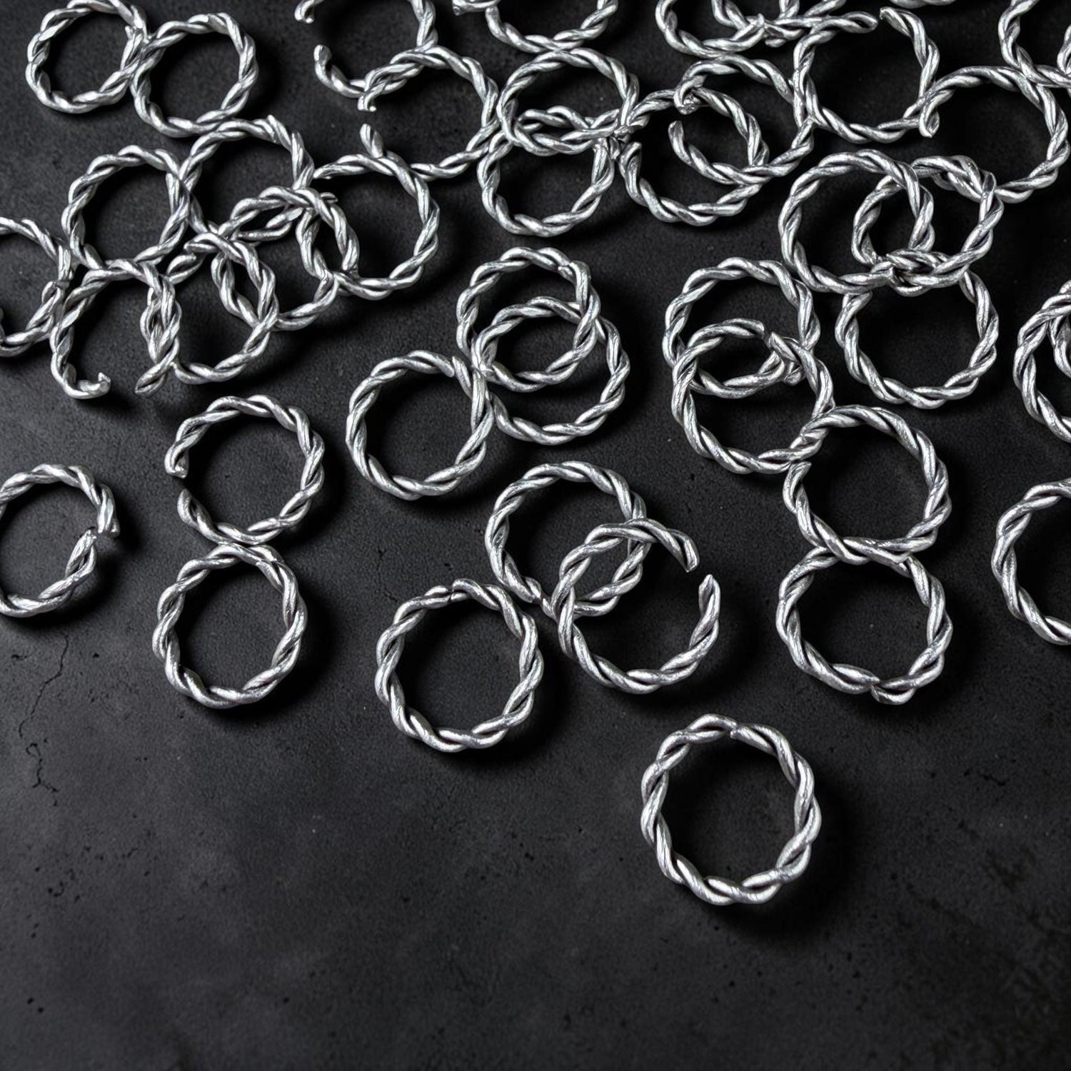8mm Twisted Jump Rings, 1.2mm Open, Antiqued Silver Plated Brass (FM/5030) * Qty. 40