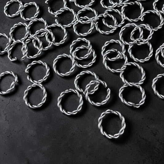 8mm Twisted Jump Rings, 1.2mm Open, Antiqued Silver Plated Brass (FM/5030) * Qty. 40