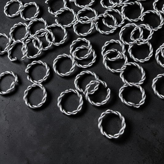 8mm Twisted Jump Rings, 1.2mm Open, Antiqued Silver Plated Brass (FM/5030) * Qty. 40