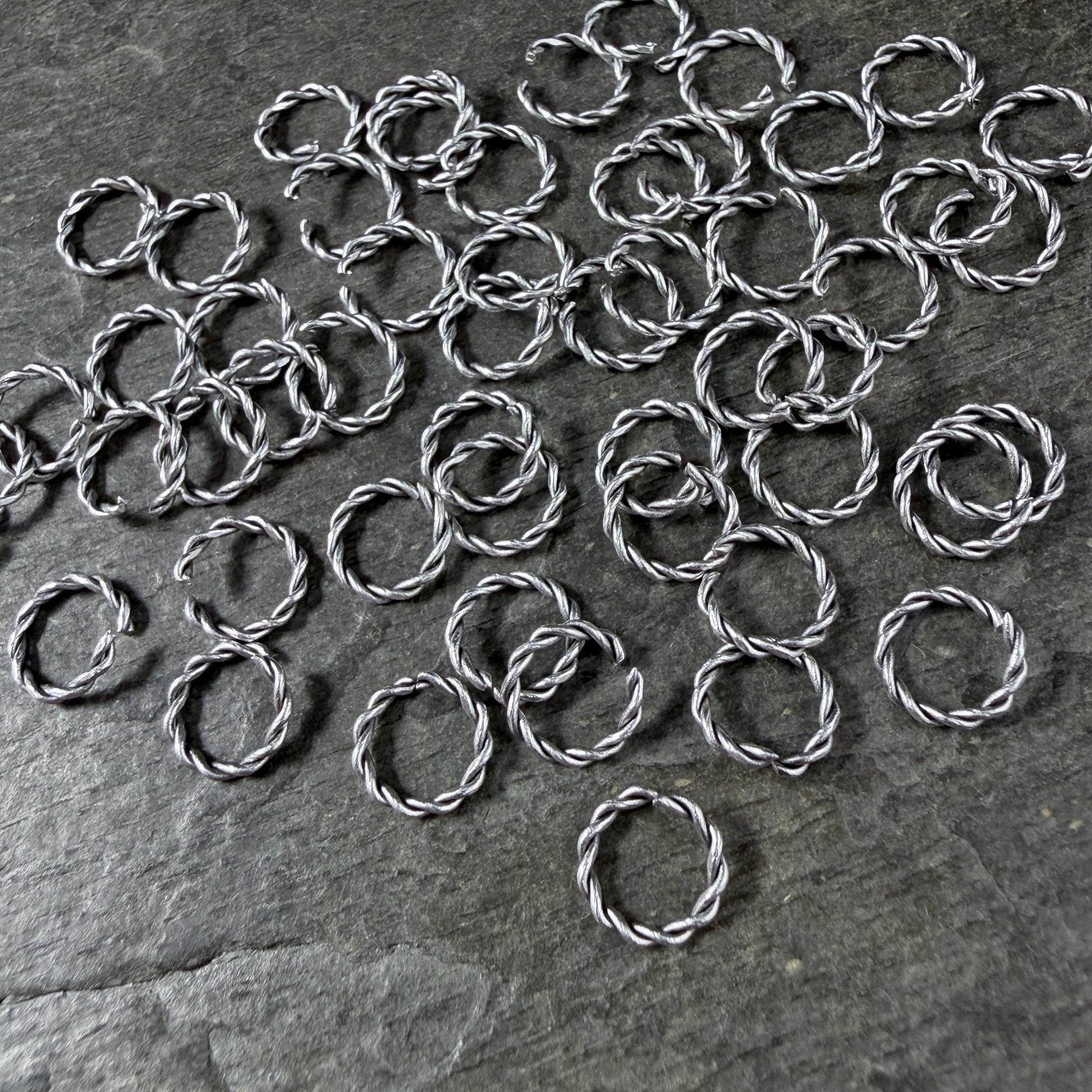 8mm Twisted Jump Rings, 1.2mm Open, Antiqued Silver Plated Brass (FM/5030) * Qty. 40