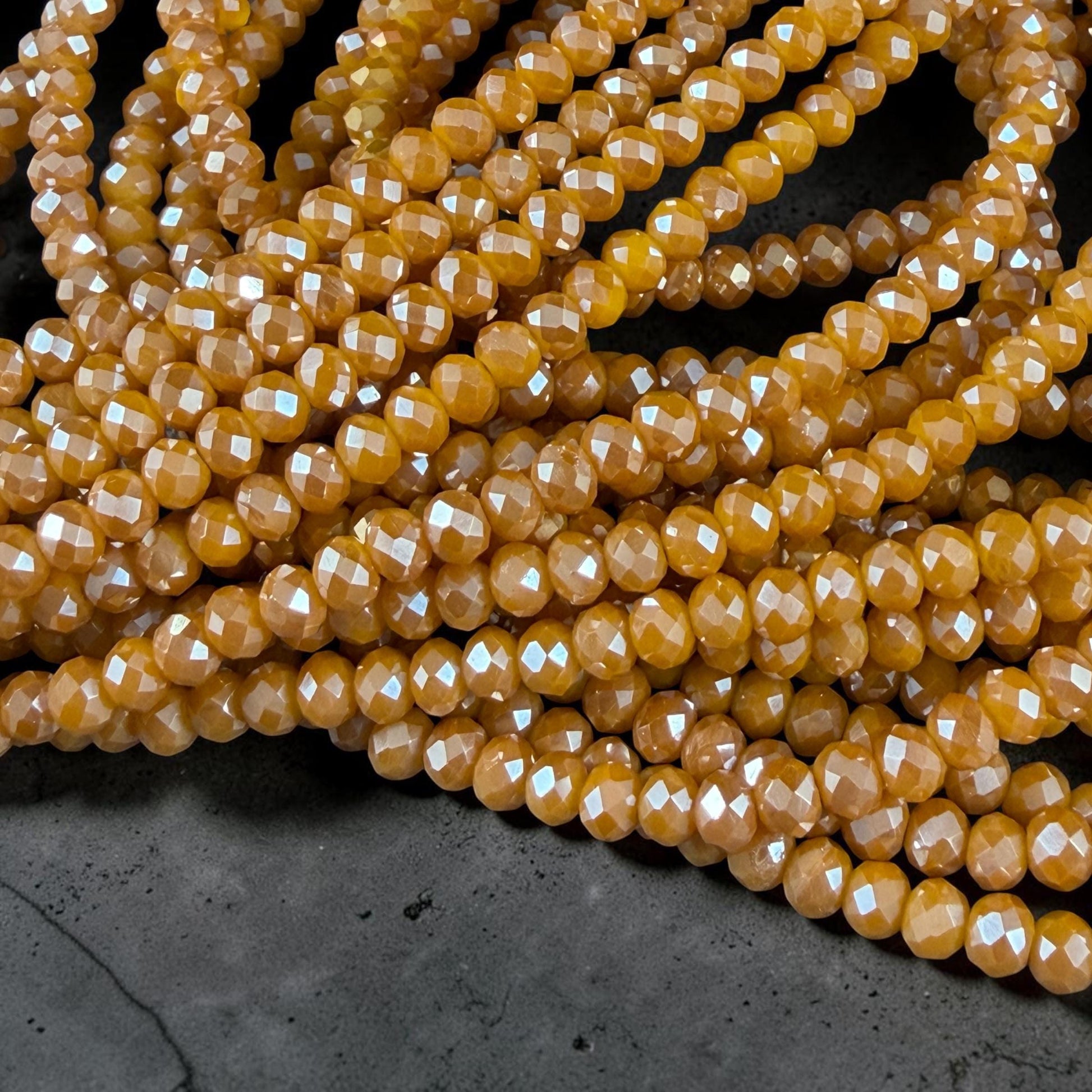Glass Beads - Small Faceted Rondelles, 2.5x3.5mm Butterscotch with AB Finish * 10" Strand