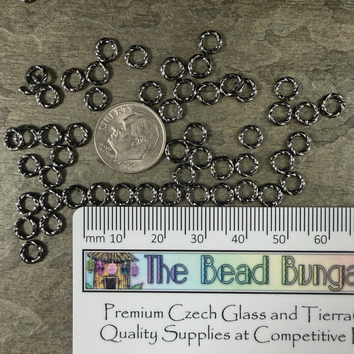 6mm Twisted Jump Rings, 16g Open, Gunmetal Black Plated Brass (FMG/5046) * Qty. 100