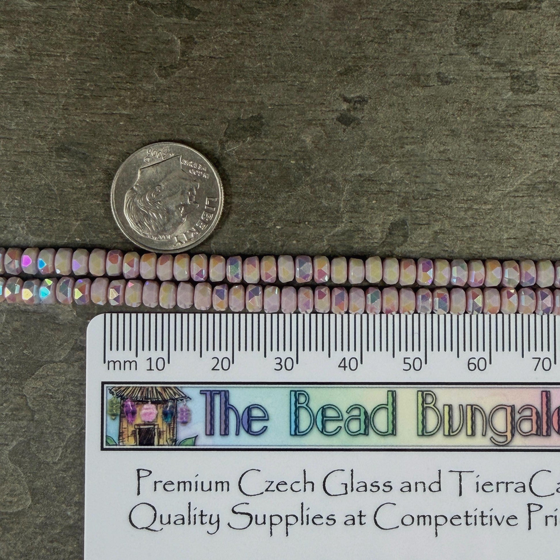Faceted Glass Beads - 4x2.5mm Heishi Rondelles, Pale Lavender with Rainbow AB Finish (C532-AB) * 8" Strand