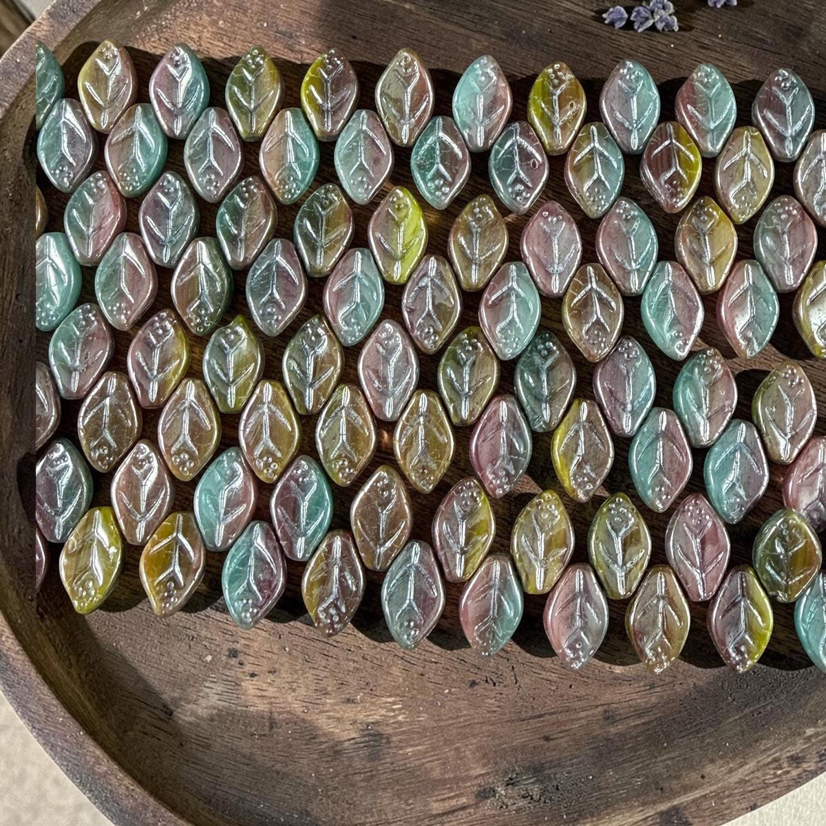 Czech Glass Beads - 8x12mm Briolette Style Leaf, Purple, Blue, and Green (ApLeaf16) * 25 Beads