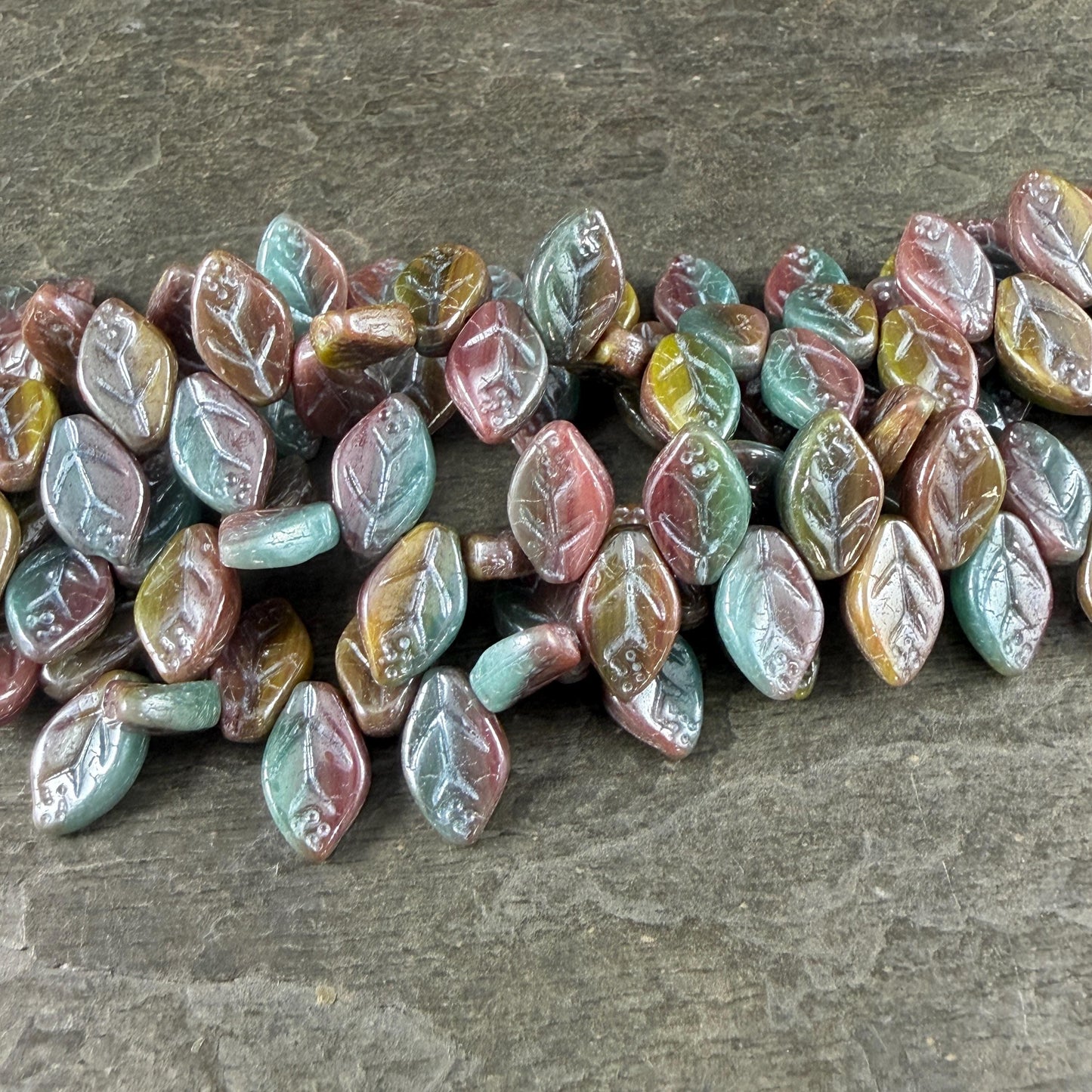Czech Glass Beads - 8x12mm Briolette Style Leaf, Purple, Blue, and Green (ApLeaf16) * 25 Beads