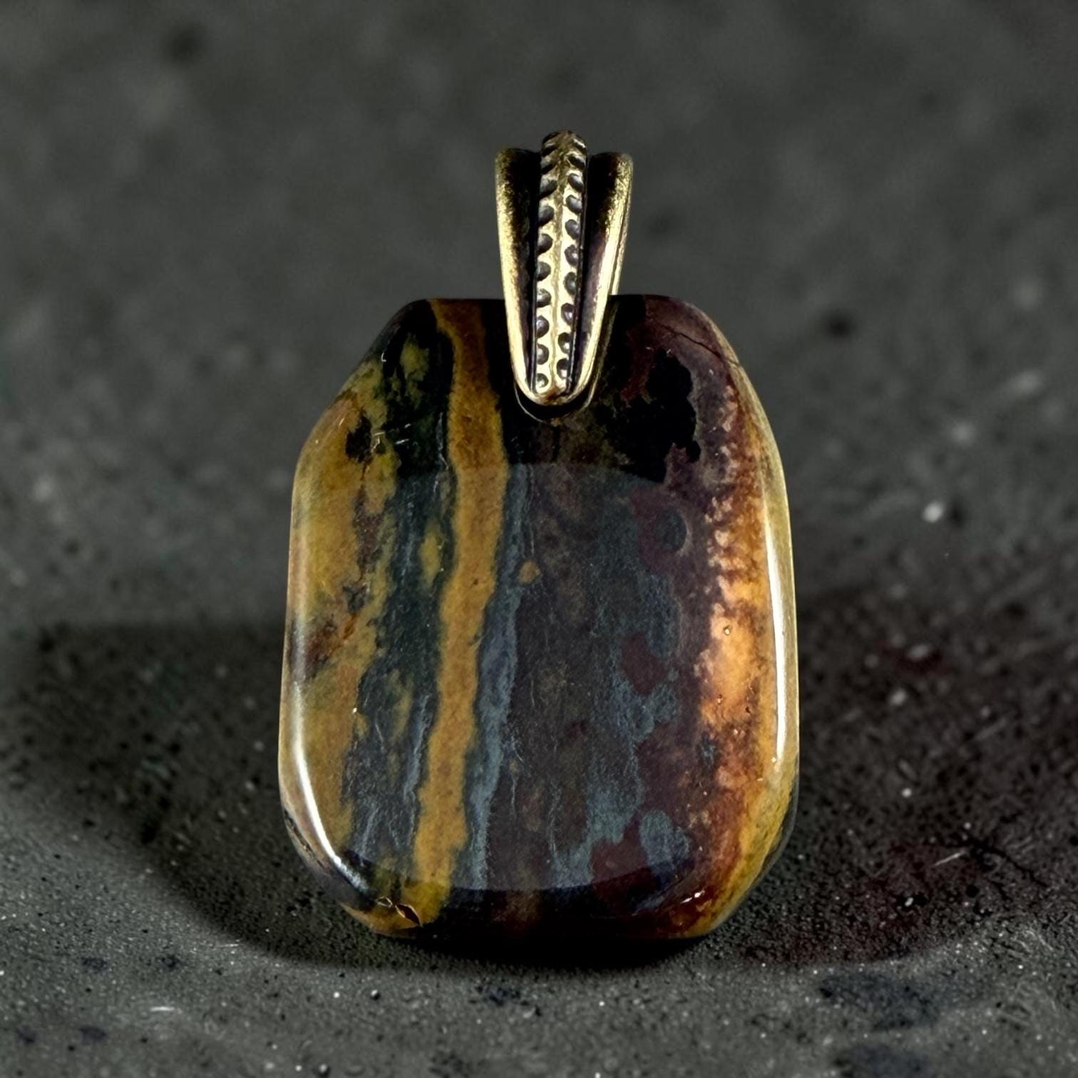 Tiger Iron Gemstone Pendant with Antiqued Brass Bail, 29x23mm (Tigeriron-BR) * Qty. 1