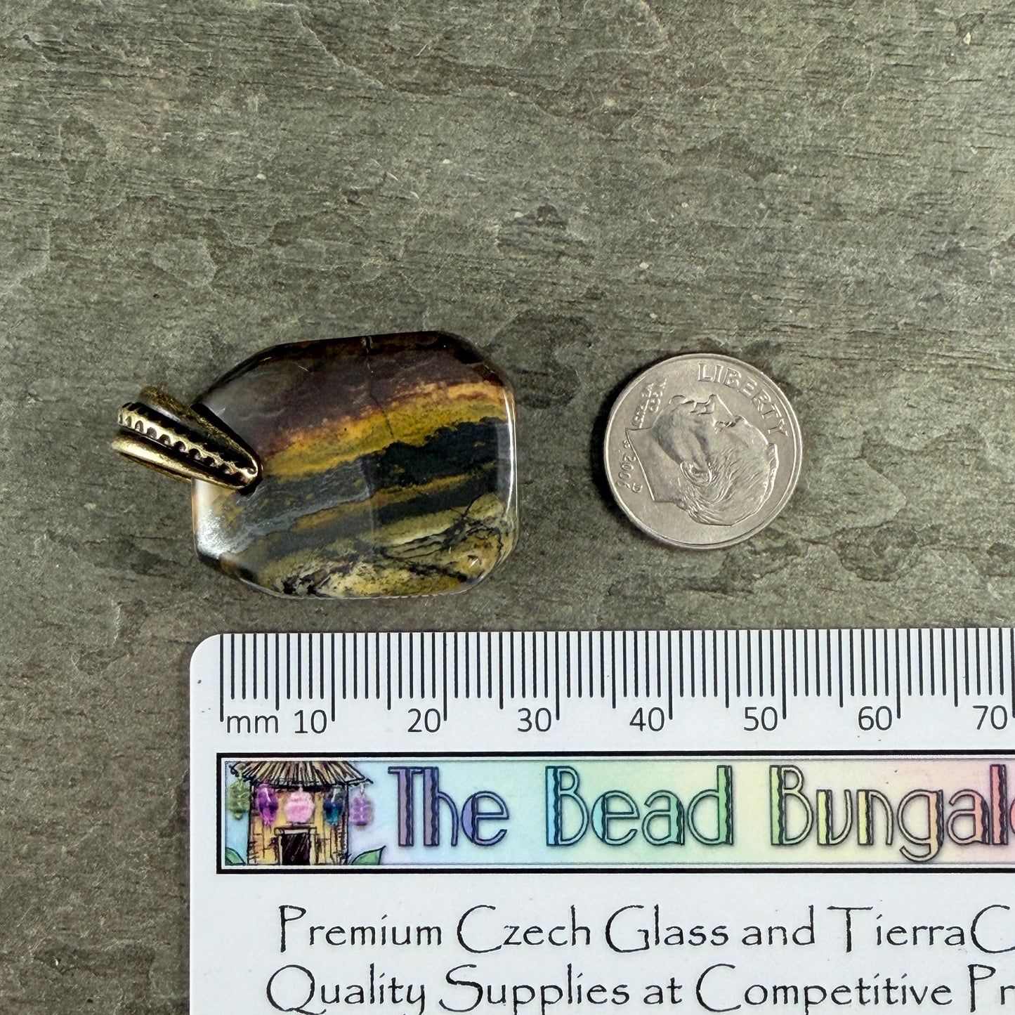 Tiger Iron Gemstone Pendant with Antiqued Brass Bail, 29x23mm (Tigeriron-BR) * Qty. 1