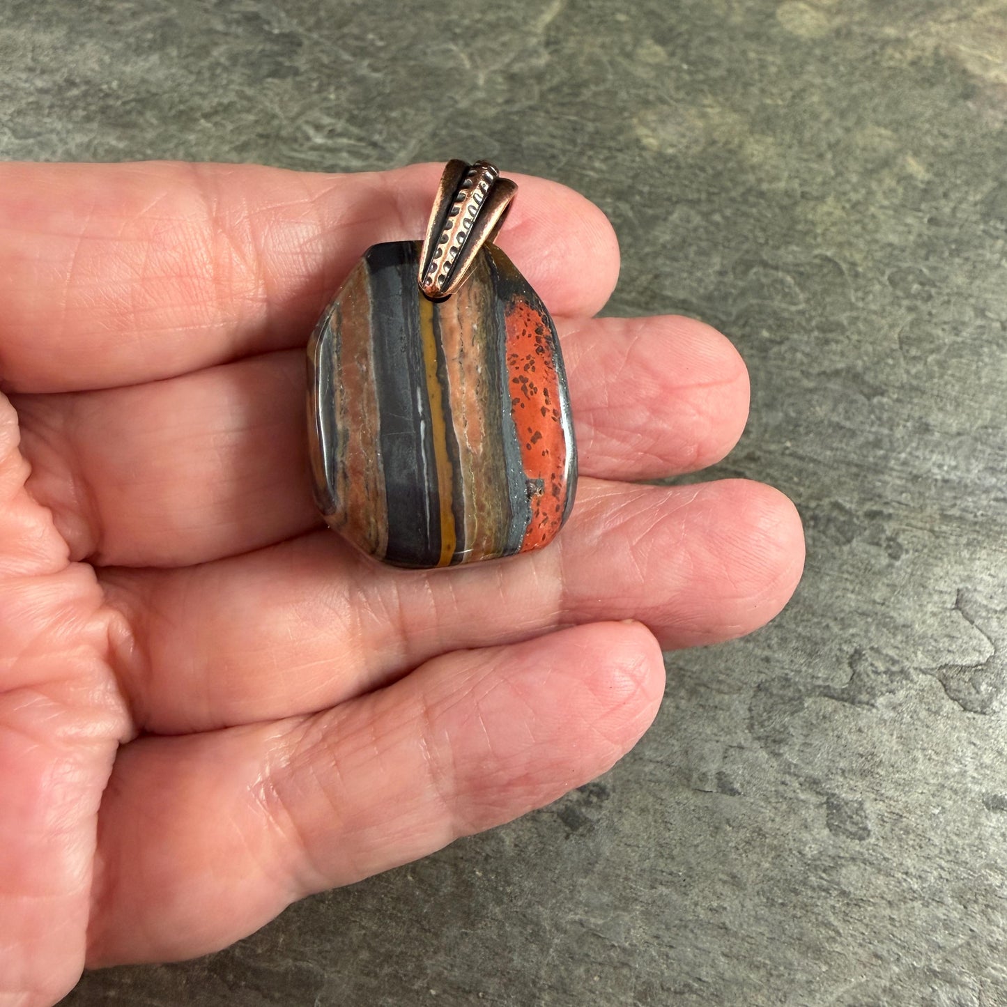 Tiger Iron Gemstone Pendant with Antiqued Copper Bail, 29x23mm (Tigeriron-C) * Qty. 1
