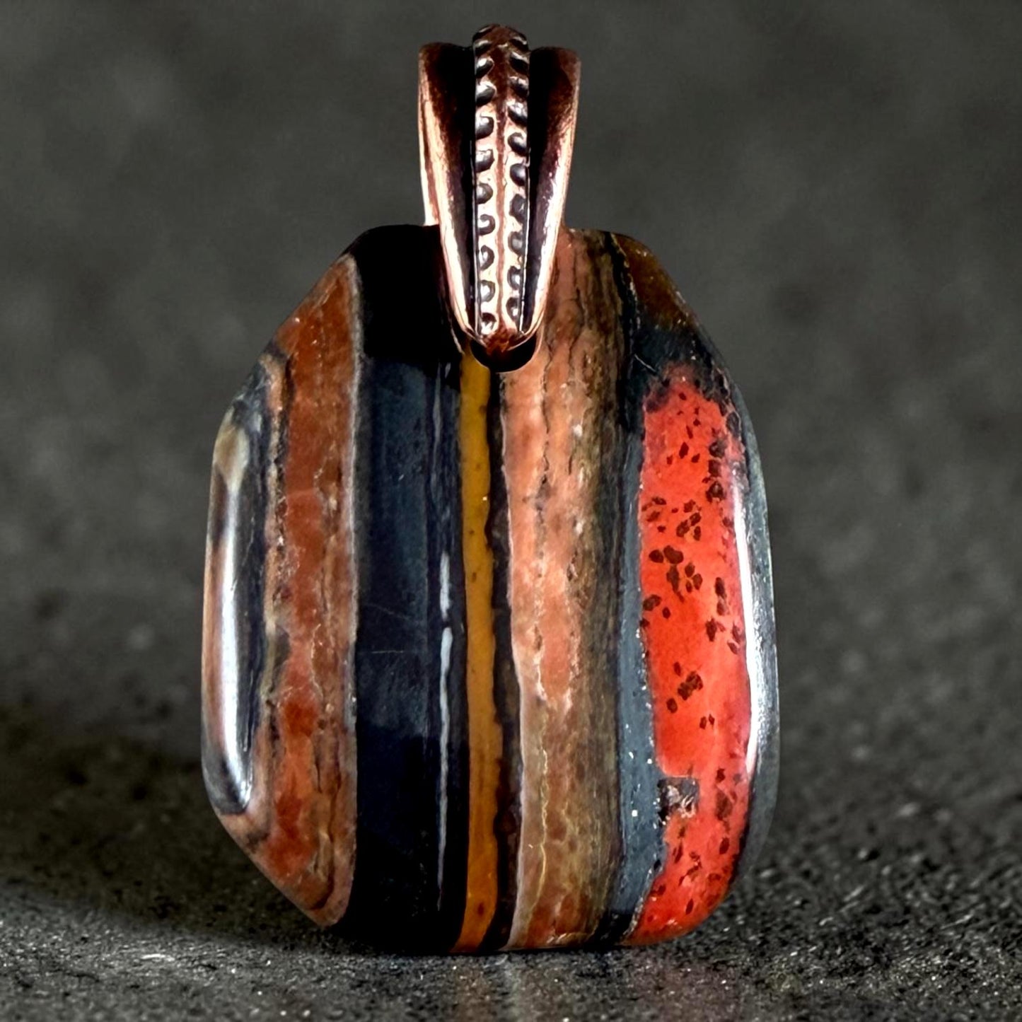 Tiger Iron Gemstone Pendant with Antiqued Copper Bail, 29x23mm (Tigeriron-C) * Qty. 1