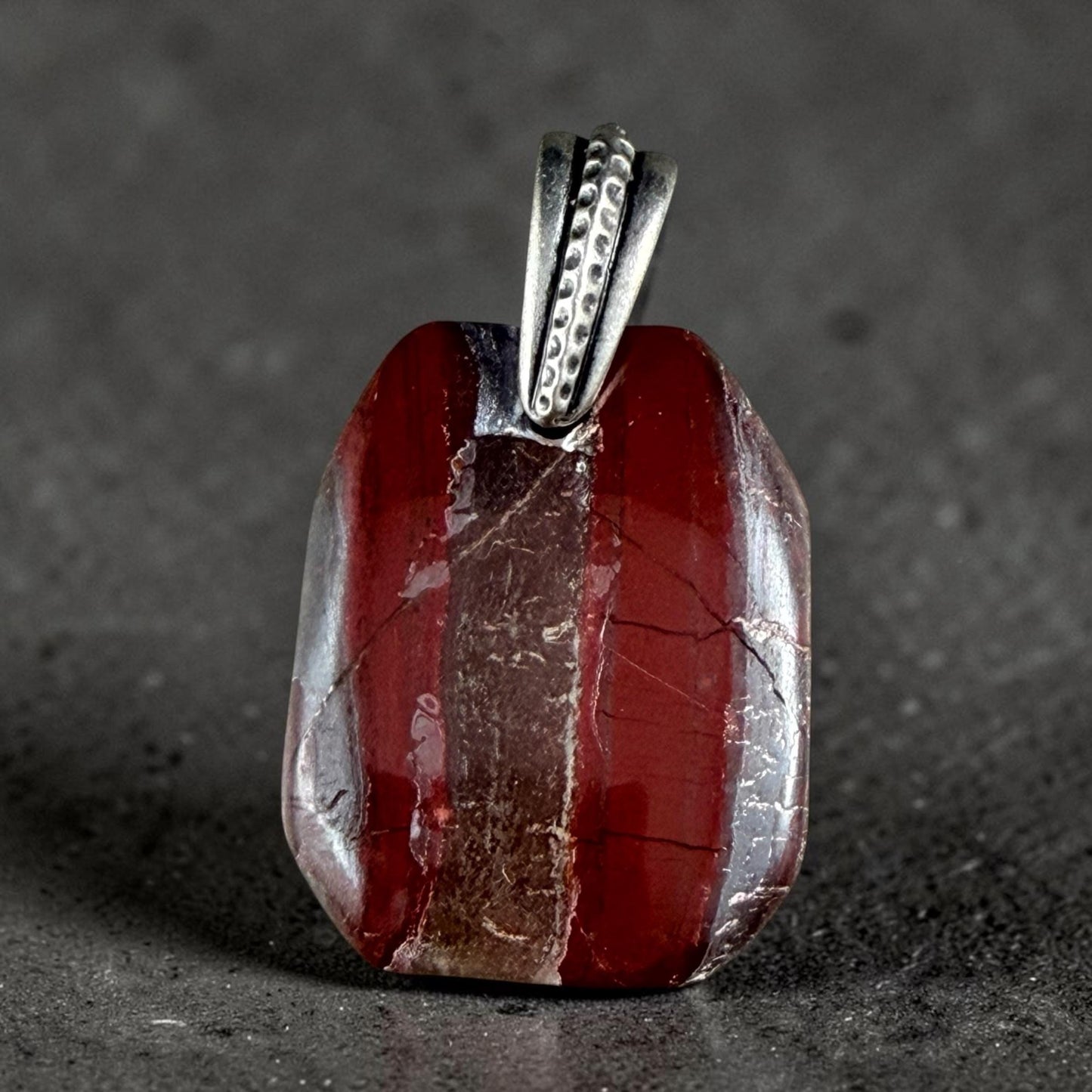 Red Jasper/Hematite Gemstone Pendant with Antiqued Pewter Bail, 29x23mm (Jasper-P) * Qty. 1