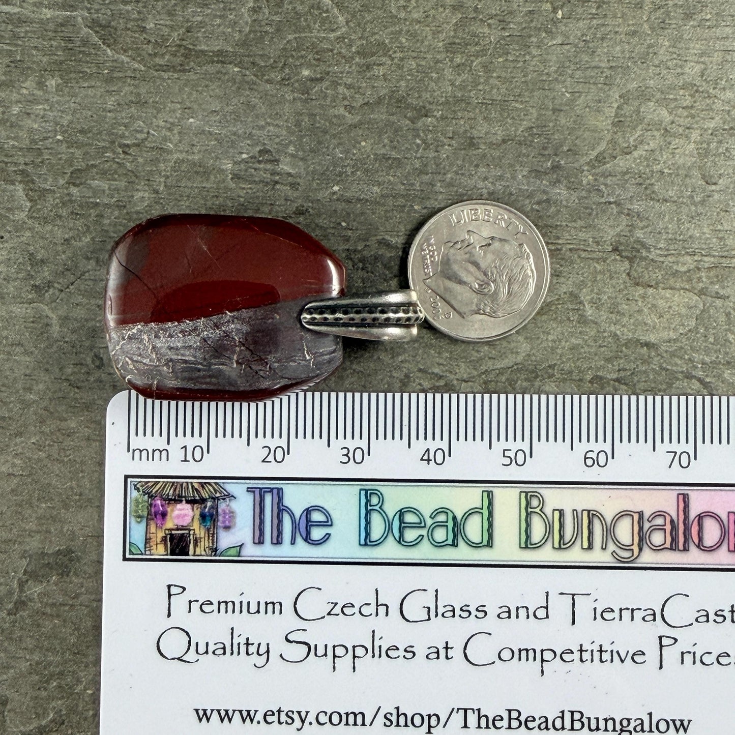 Red Jasper/Hematite Gemstone Pendant with Antiqued Pewter Bail, 29x23mm (Jasper-P) * Qty. 1