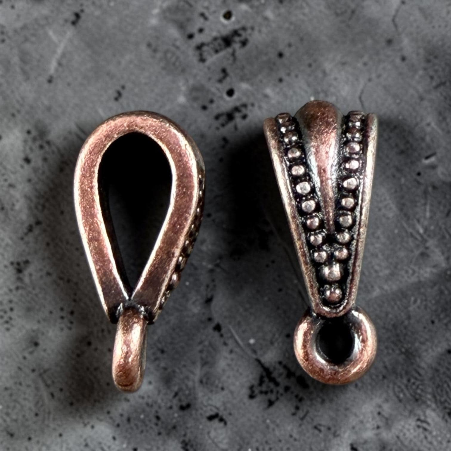 TierraCast Royal Bail, 13mm Classic Bail with Loop, Antiqued Copper Plated Pewter (PF/803-87) * Qty. 4