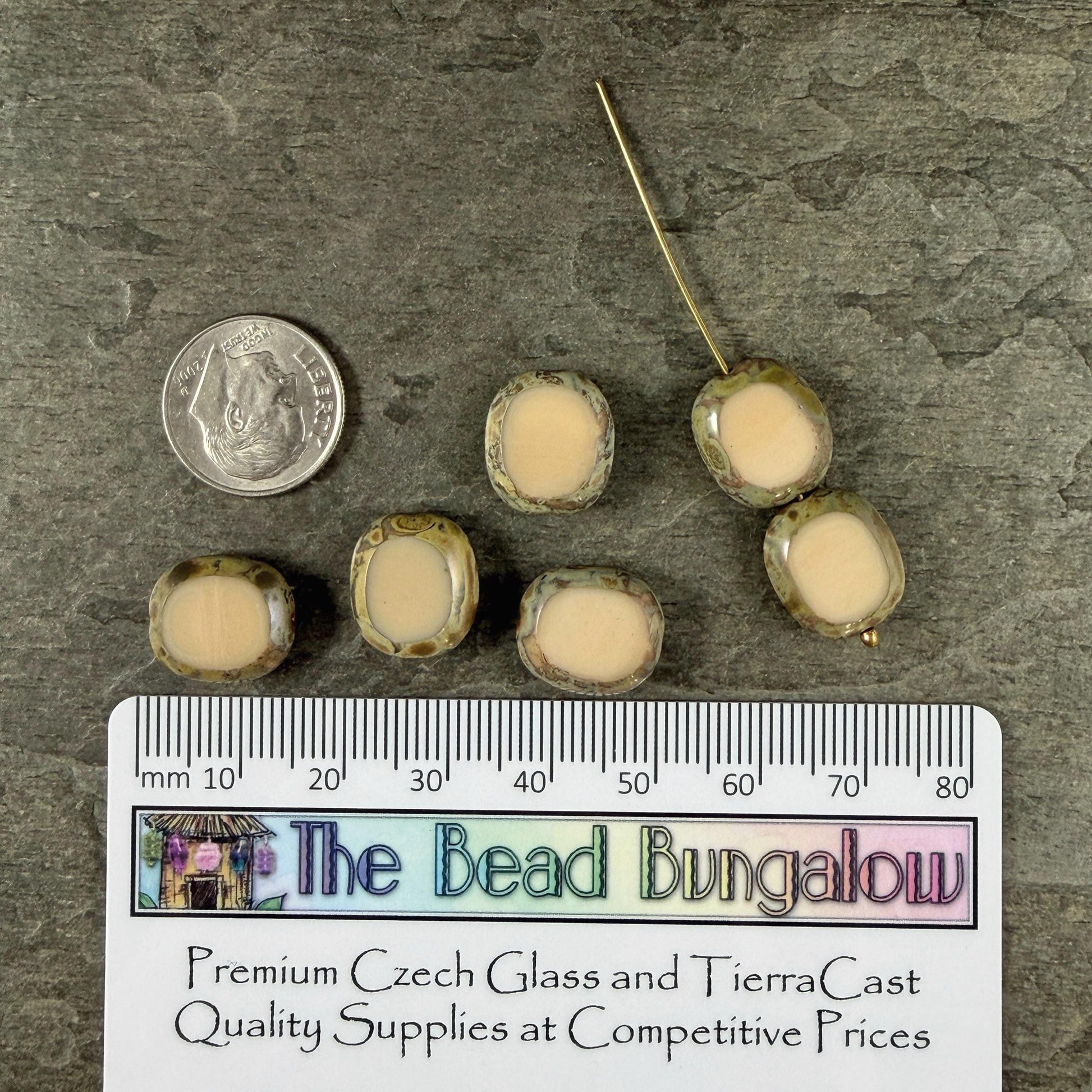 Czech Glass - 14x12mm Table-Cut Oval, Beige Picasso (13020/43500) * 6 Beads