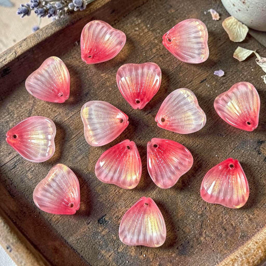 Glass Flower Petals, 16mm Petal Shaped Beads, Fuchia & Yellow * 12 Beads