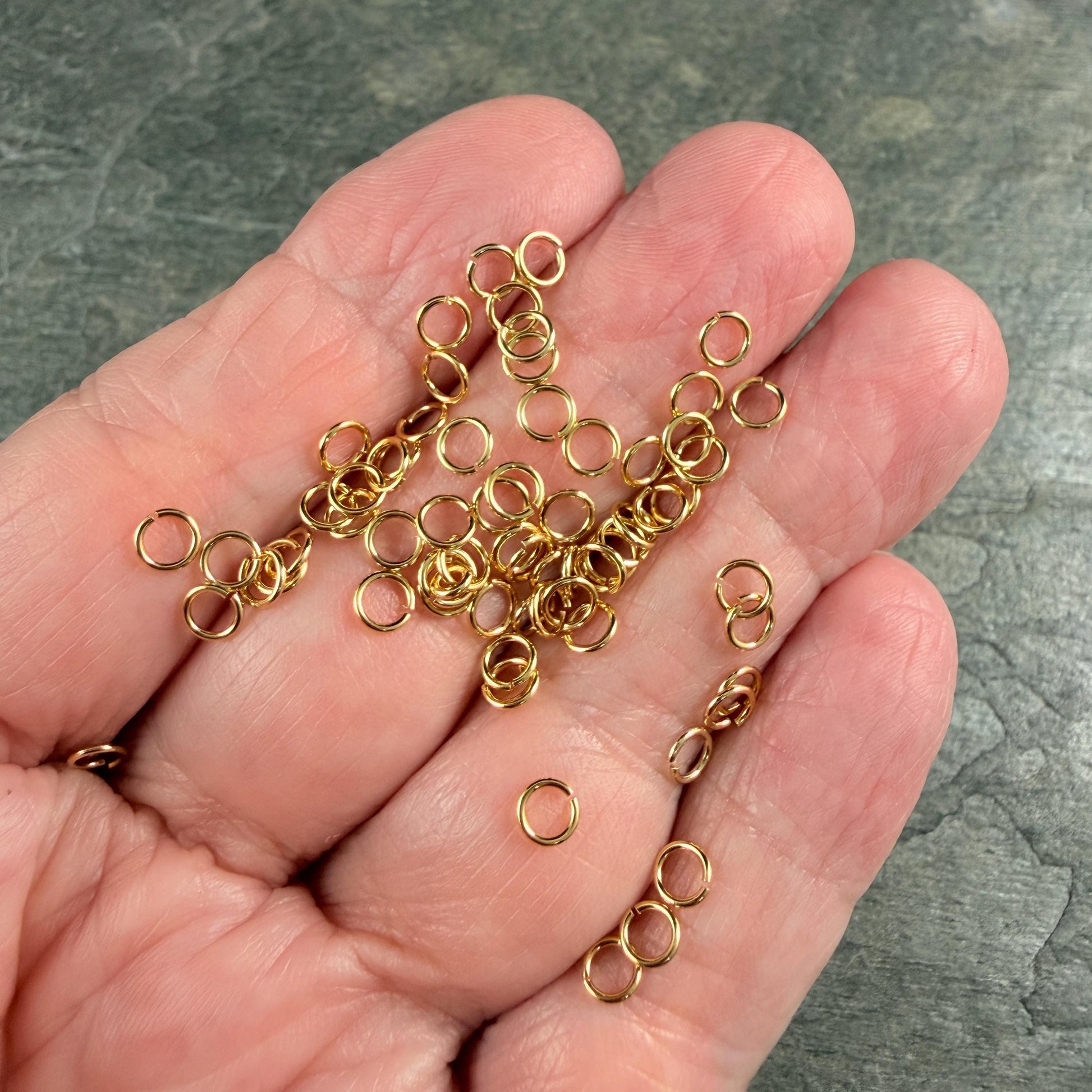 4mm 22 gauge Gold Jump Rings, Nickel Free 24k Gold Plated Brass (PF/807-40-12) * Qty. 100