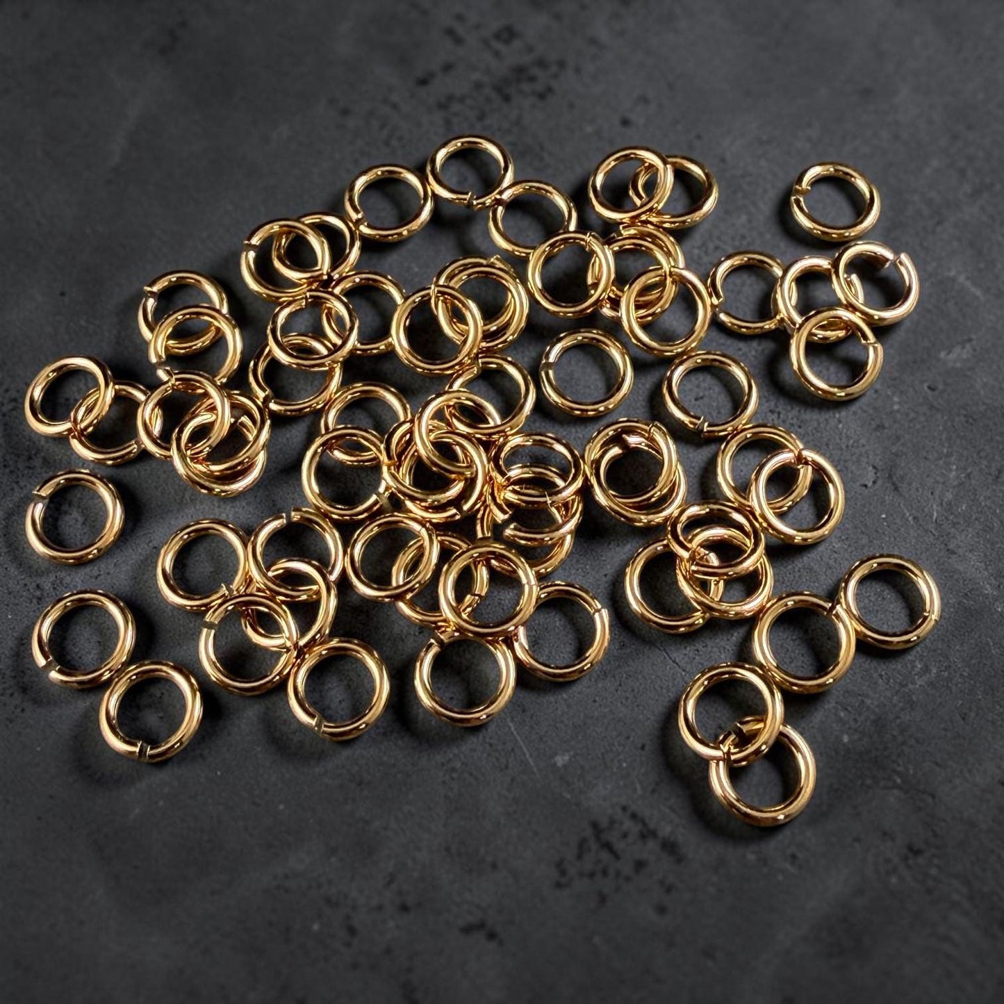 5mm 20 gauge Gold Jump Rings, Nickel Free 24k Gold Plated Brass (PF/649-05-12) * Qty. 50