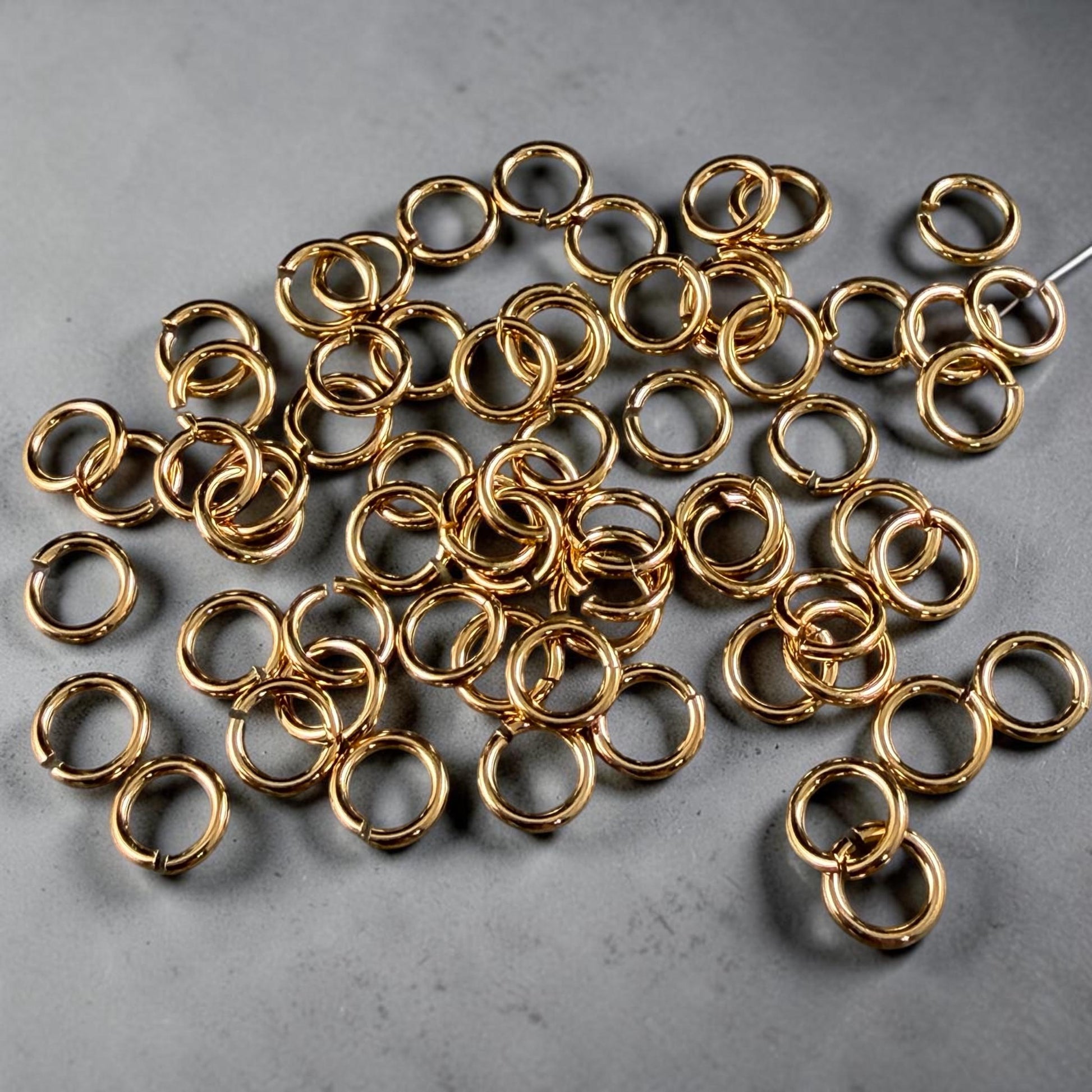 5mm 20 gauge Gold Jump Rings, Nickel Free 24k Gold Plated Brass (PF/649-05-12) * Qty. 50