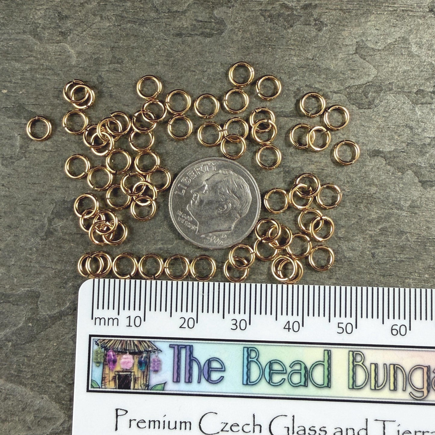 5mm 20 gauge Gold Jump Rings, Nickel Free 24k Gold Plated Brass (PF/649-05-12) * Qty. 50
