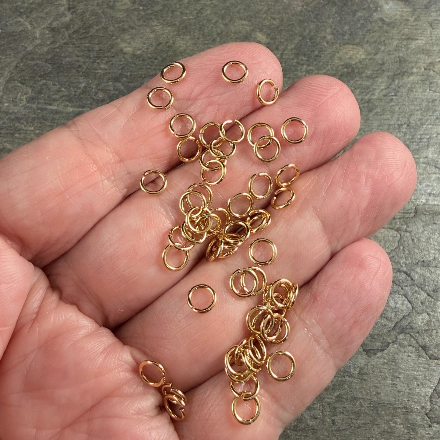 5mm 20 gauge Gold Jump Rings, Nickel Free 24k Gold Plated Brass (PF/649-05-12) * Qty. 50