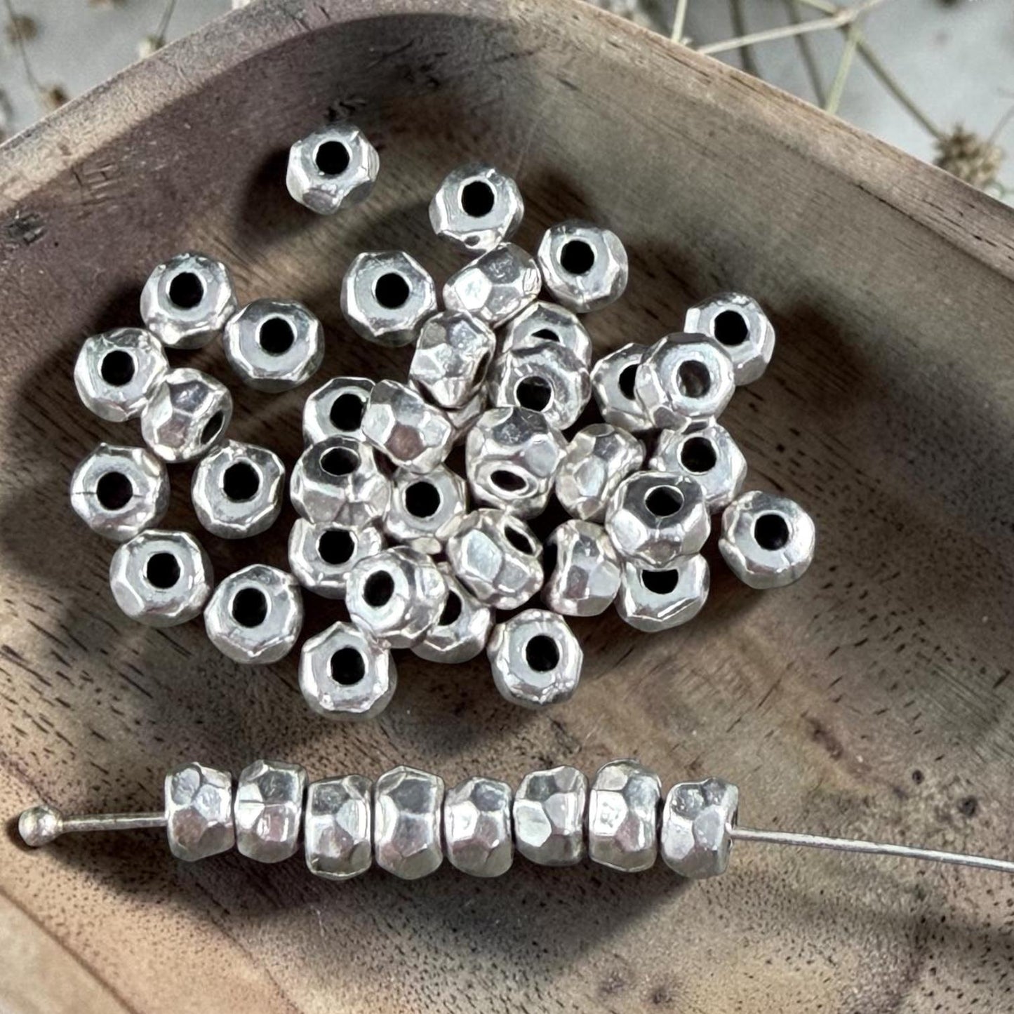 Antiqued Silver Plated, 4.3mm Organic Nugget, 1.5mm Hole (PF/011032-77) * Qty 20