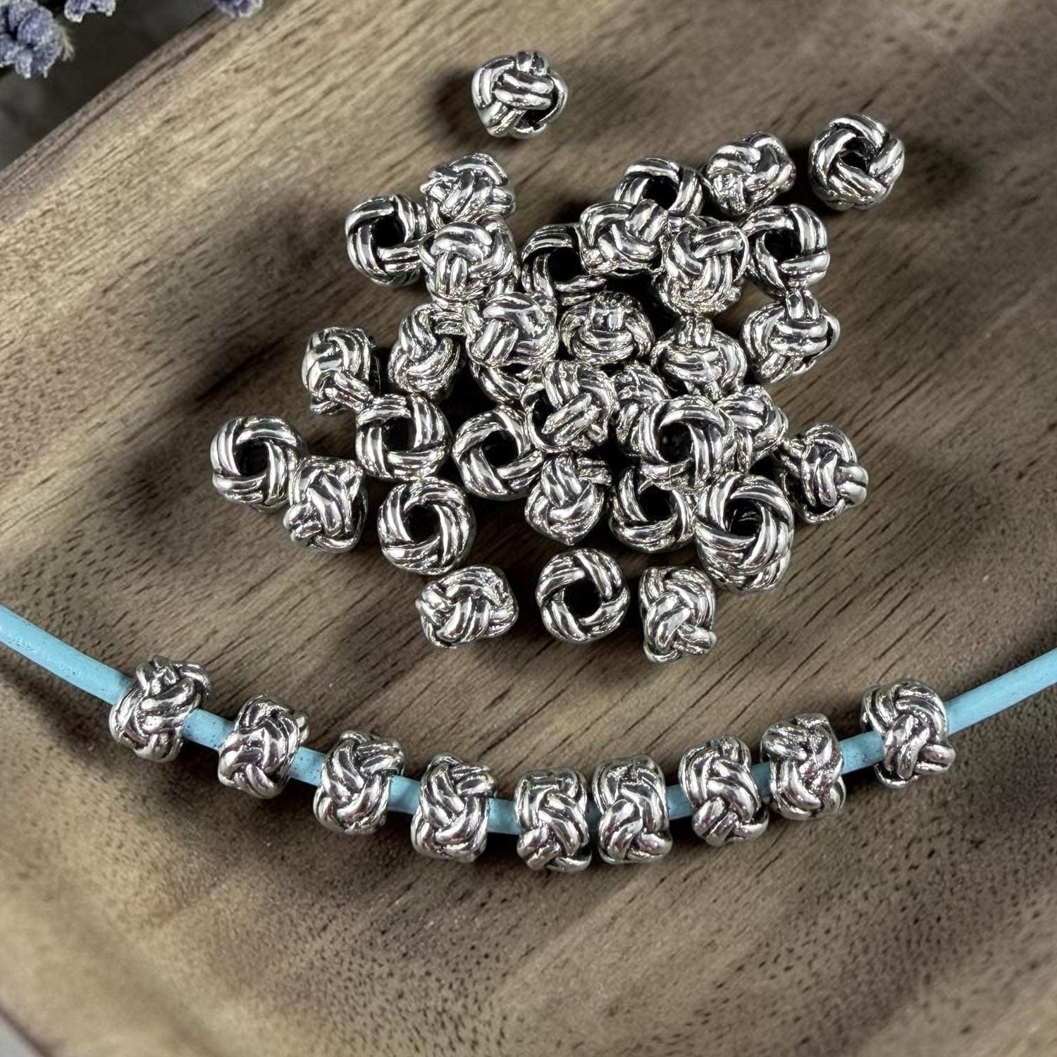 Antiqued Silver Knot Bead, 7x5mm Cube with 2.5mm Large Hole (H061-01AS) * Qty. 50