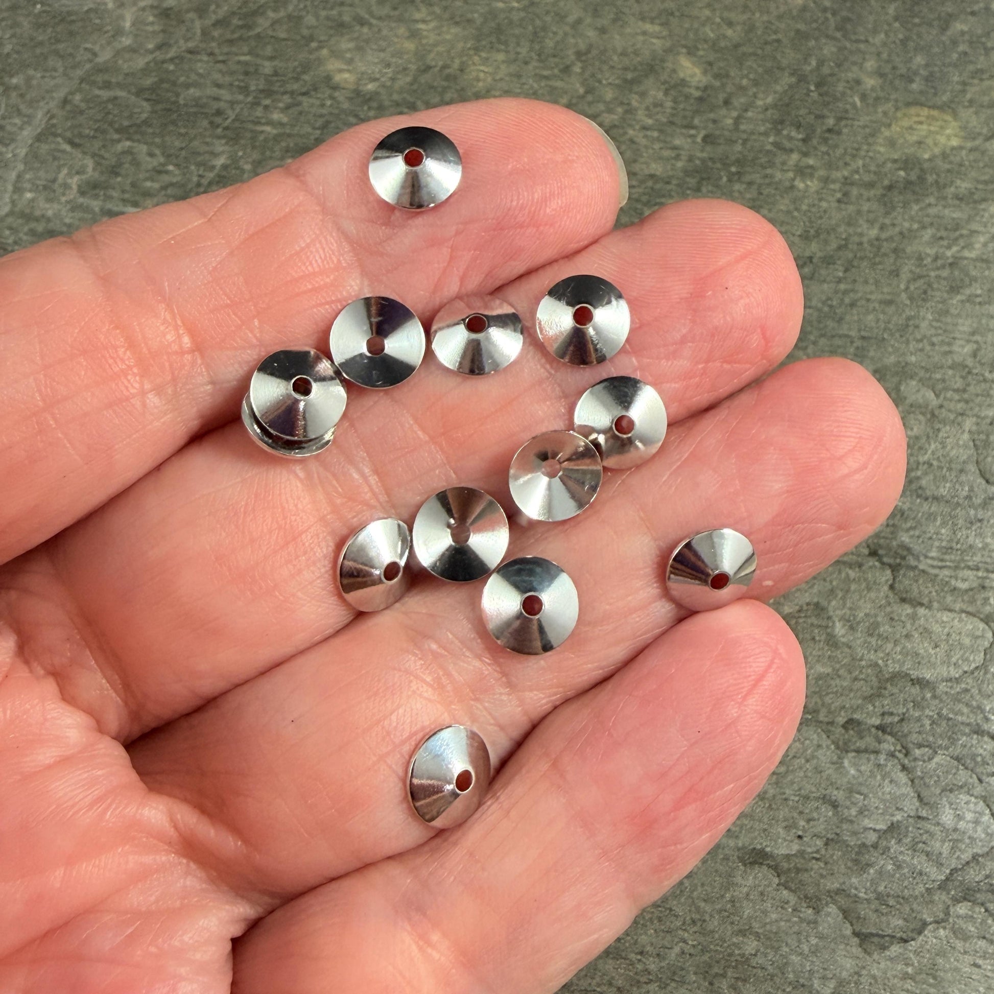 7mm Smooth Cone Bead Caps - Silver Plated Steel (FMG/7265-S) * Qty. 36