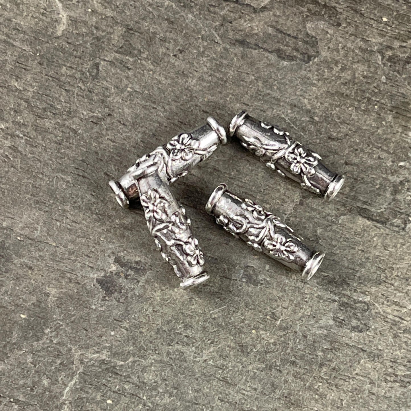 TierraCast Wild Rose Tube Bead, Antiqued Silver Plated Pewter (PF/784-77) * Qty. 4