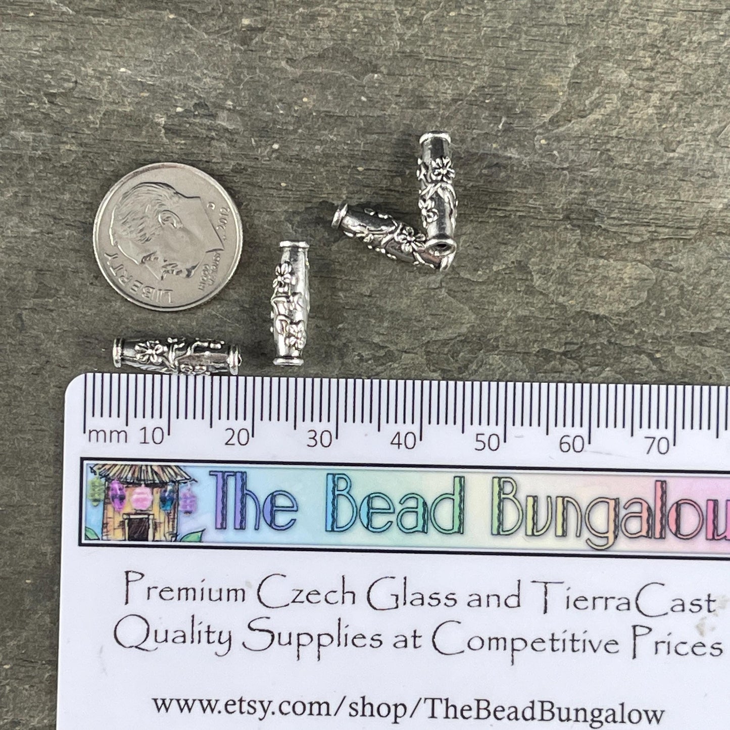 TierraCast Wild Rose Tube Bead, Antiqued Silver Plated Pewter (PF/784-77) * Qty. 4