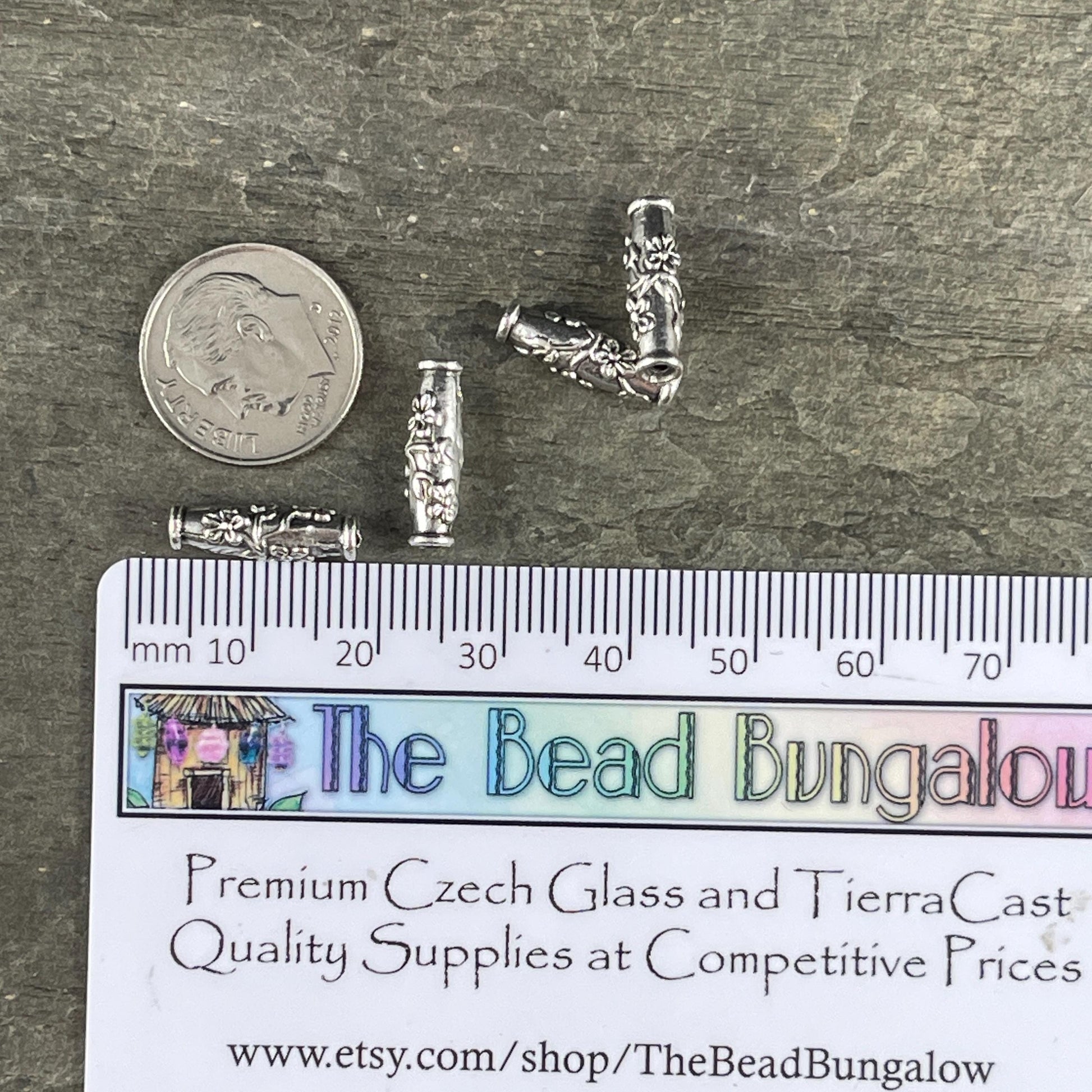 TierraCast Wild Rose Tube Bead, Antiqued Silver Plated Pewter (PF/784-77) * Qty. 4