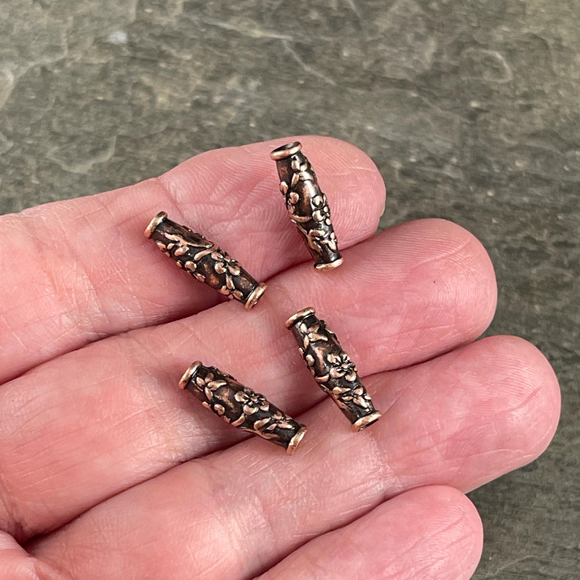 TierraCast Wild Rose Tube Bead, Antiqued Copper Plated Pewter (PF/784-77) * Qty. 4