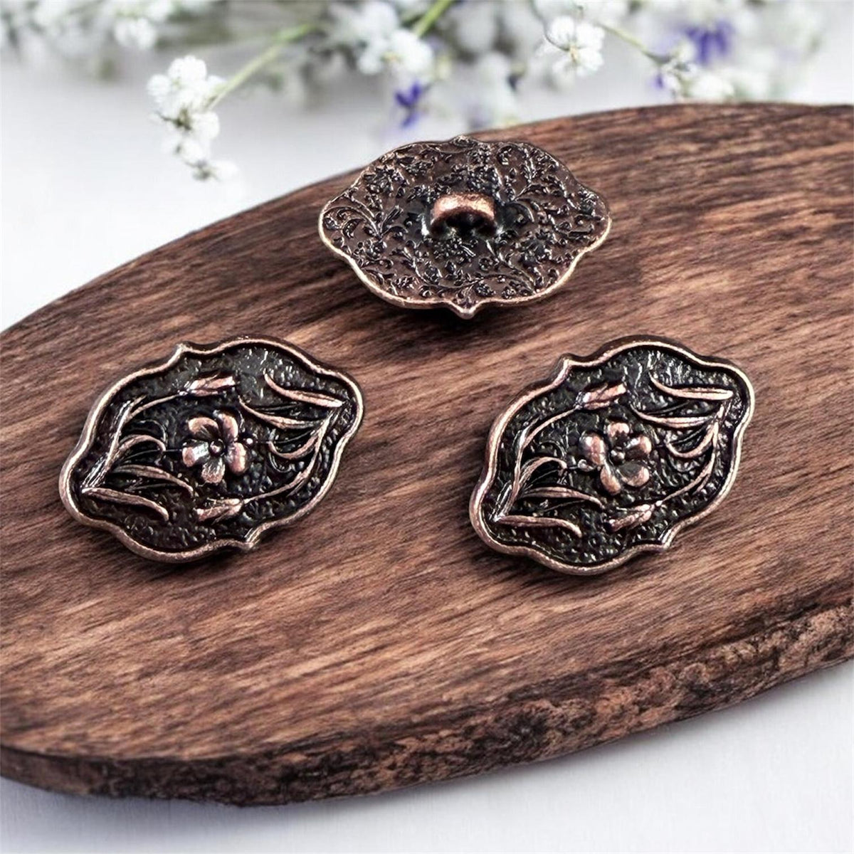 TierraCast Floral Theme Button with Shaft, 18x12mm Oval, Antiqued Copper Plated (PF/1142-87) * Qty. 2