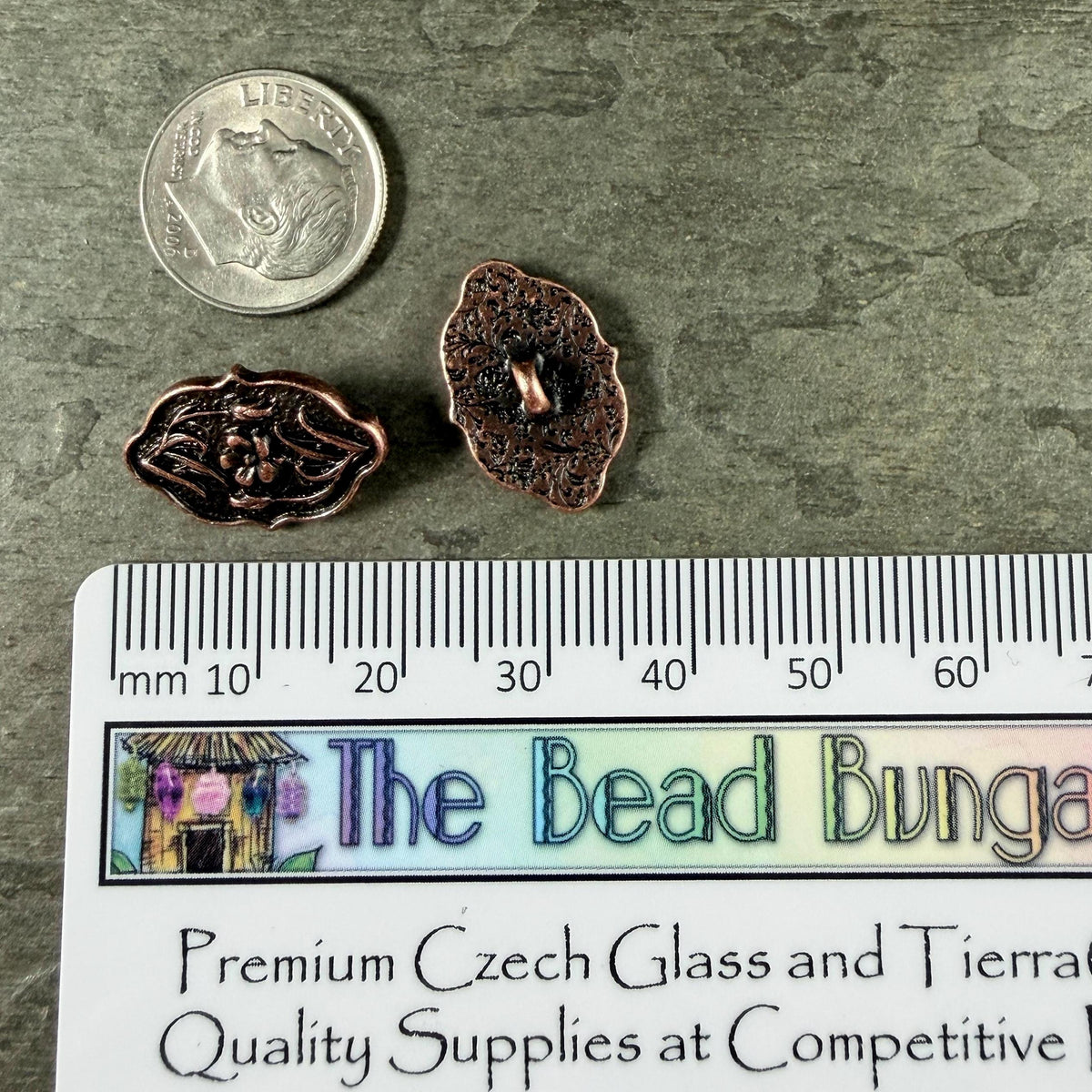 TierraCast Floral Theme Button with Shaft, 18x12mm Oval, Antiqued Copper Plated (PF/1142-87) * Qty. 2