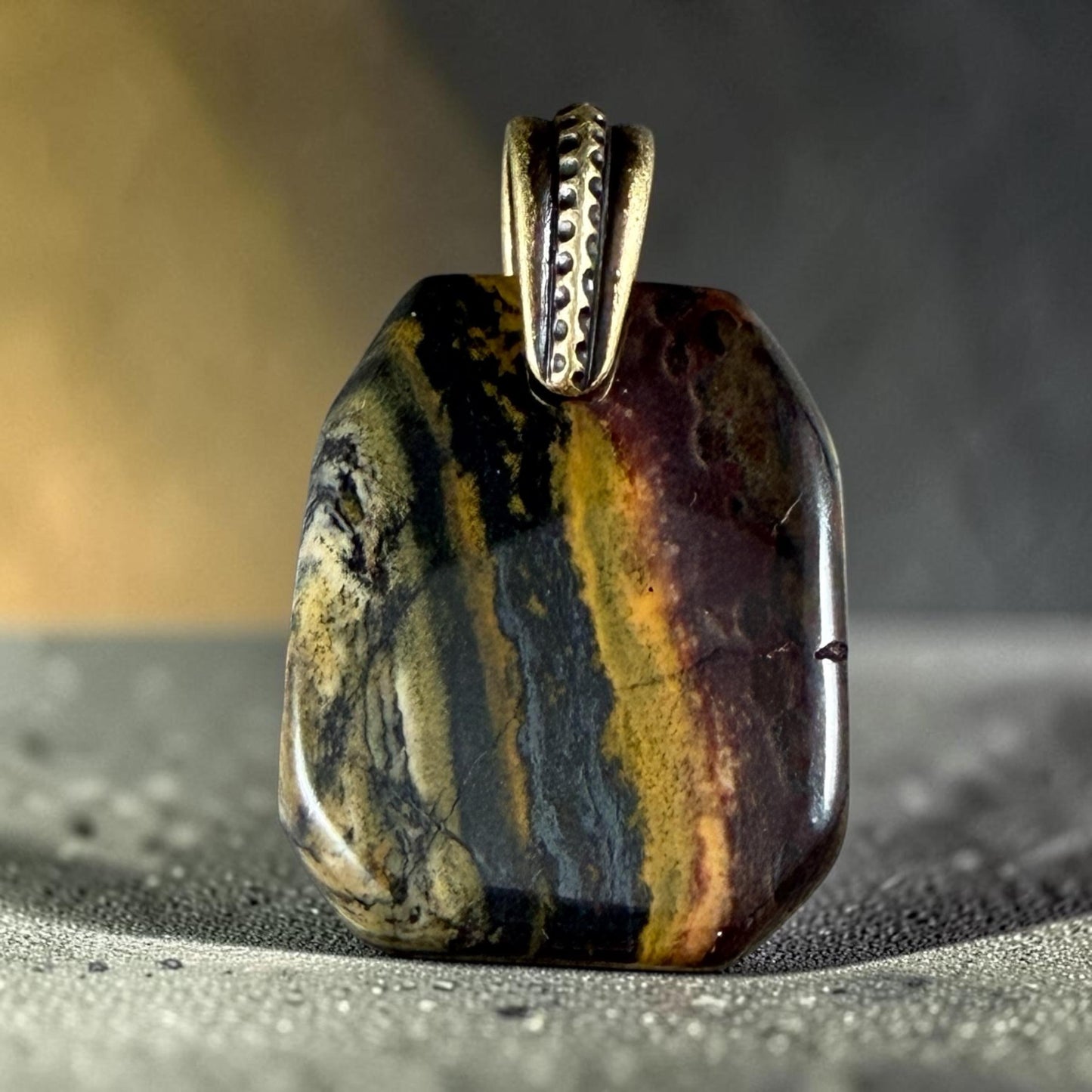 Tiger Iron Gemstone Pendant with Antiqued Brass Bail, 29x23mm (Tigeriron-BR) * Qty. 1
