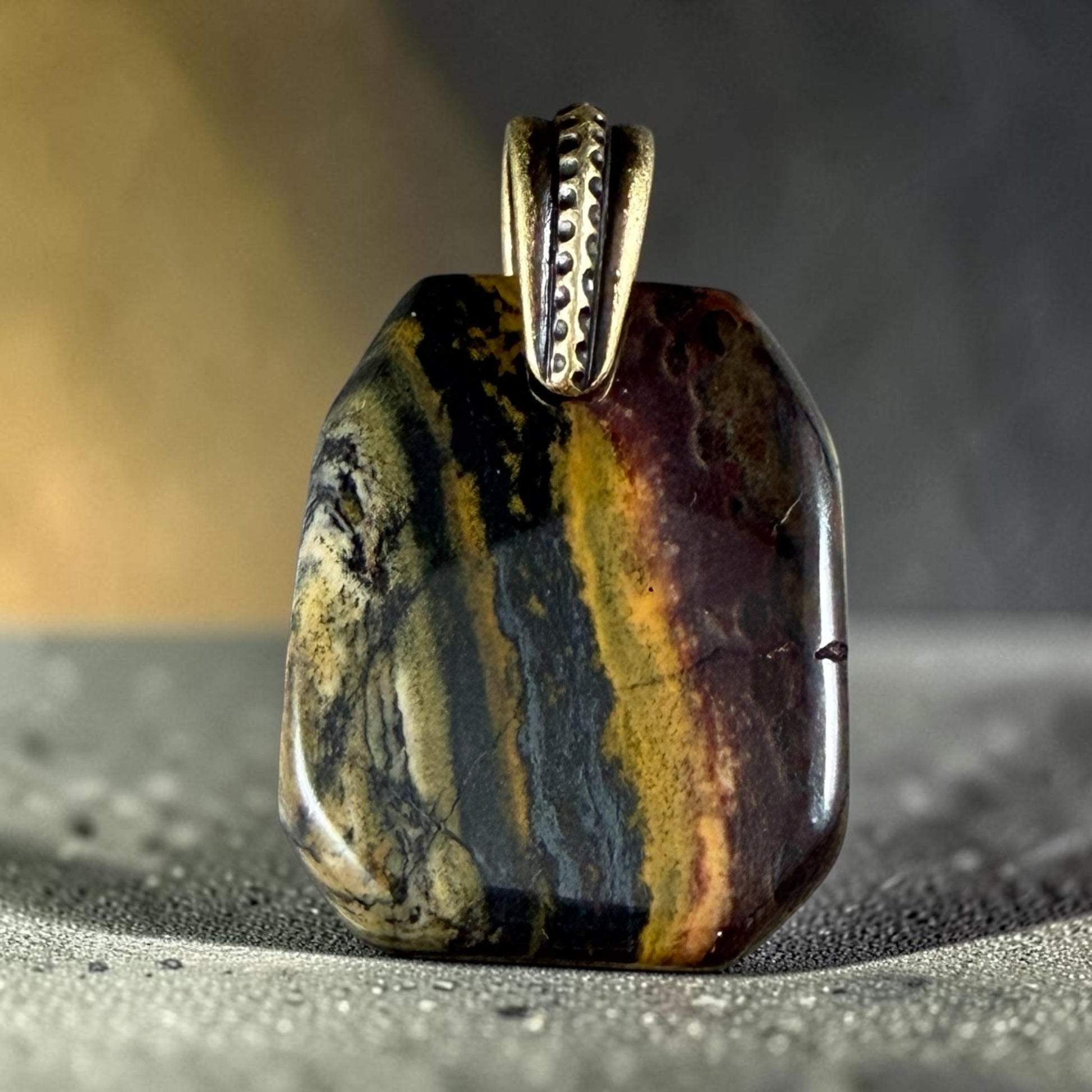 Tiger Iron Gemstone Pendant with Antiqued Brass Bail, 29x23mm (Tigeriron-BR) * Qty. 1